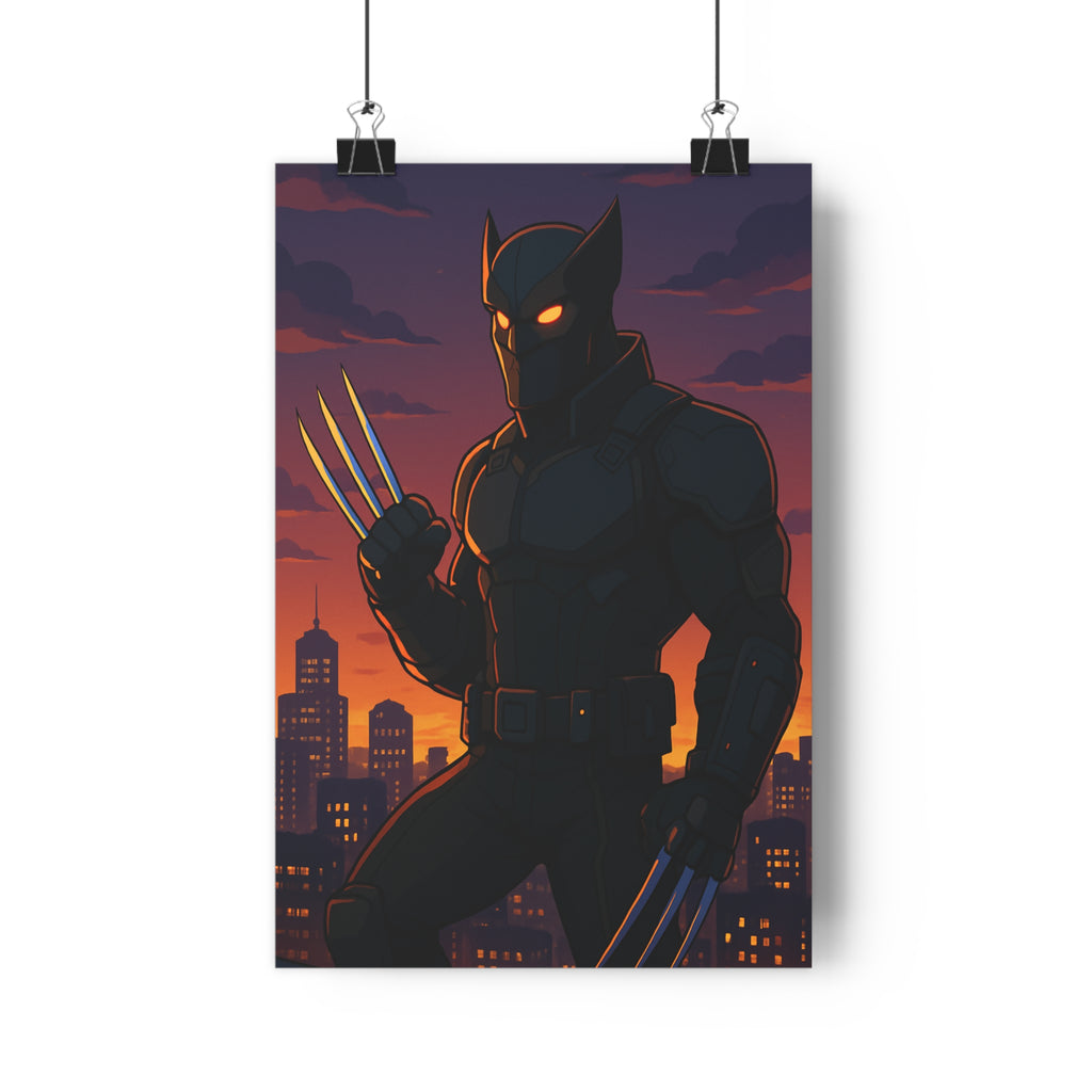 Poster décoratif silhouette sombre anime cyberpunk crépuscule orange violet futuriste chambre salon bureau qualité