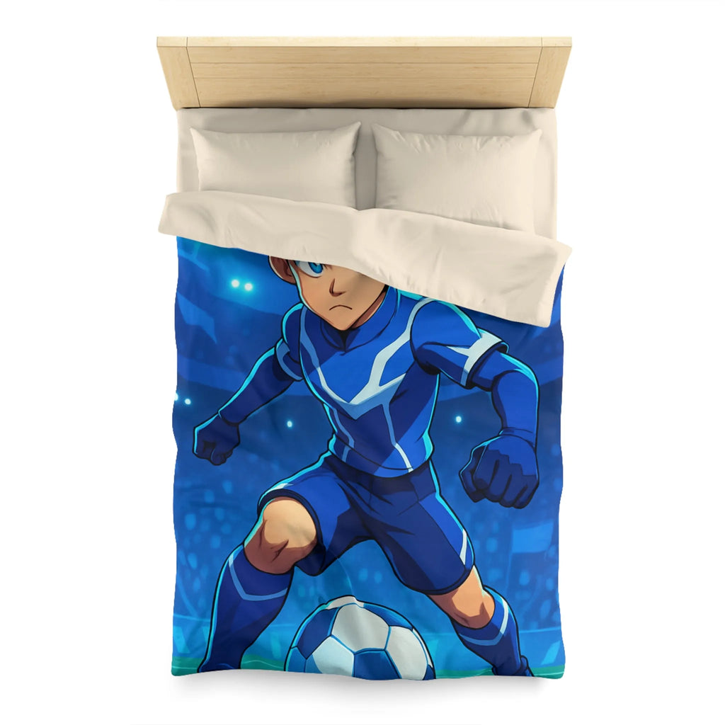 Housse de couette avec joueur de foot animé, style dynamique et lumineux, ambiance sportive