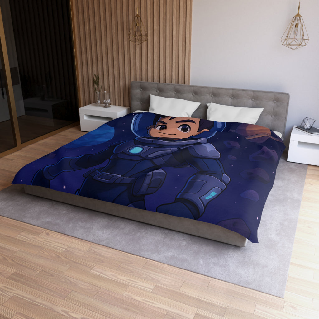 Housse de couette pour enfants : aventure spatiale avec jeune astronaute et planètes colorées