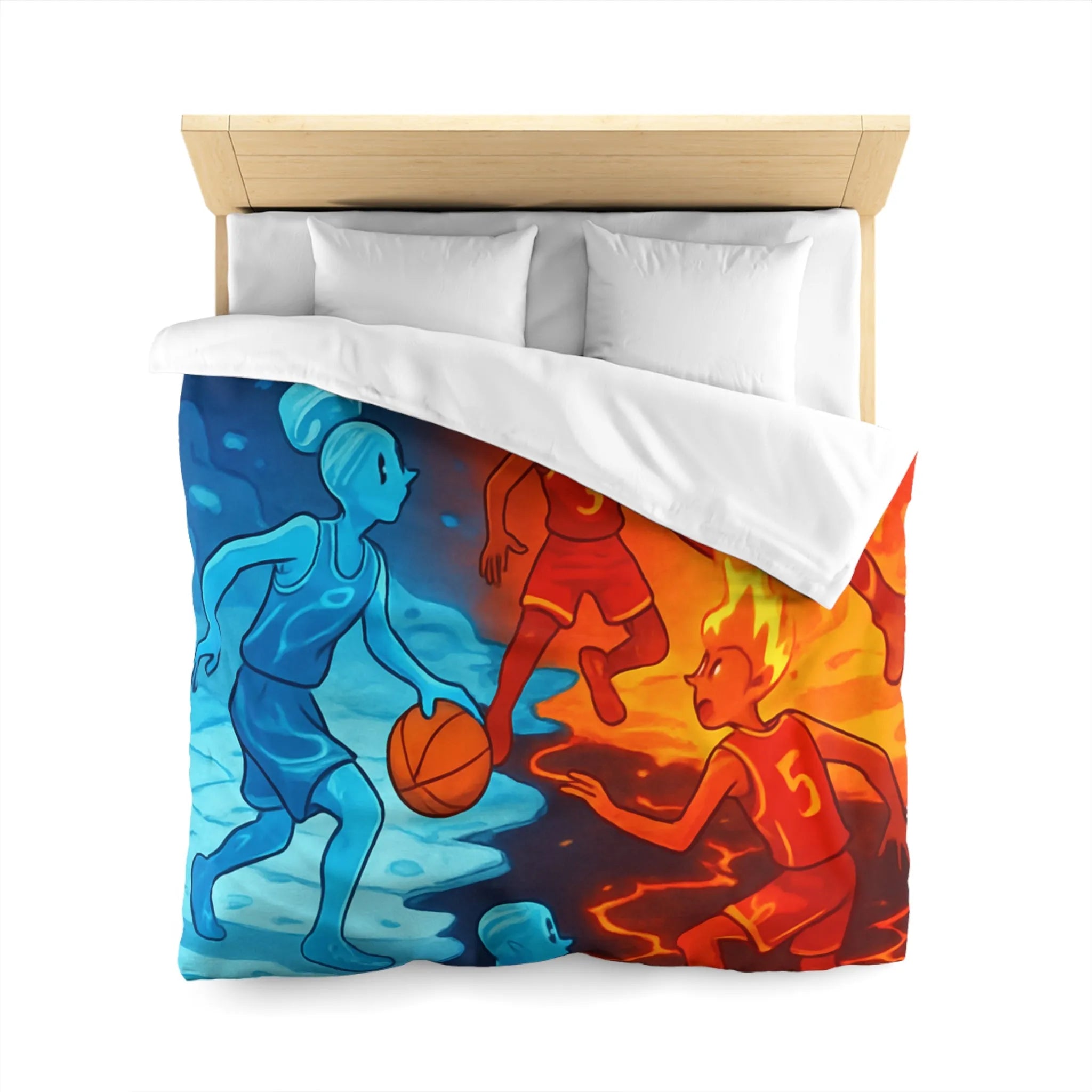 Housse de couette avec design artistique de basketball feu et glace spectaculaire