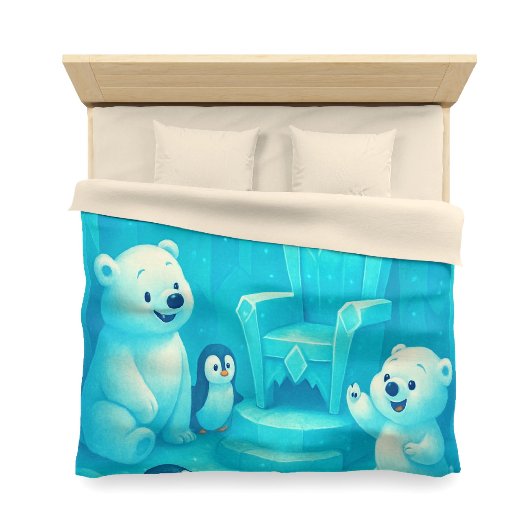 Housse de couette polaire avec ours et pingouins dans royaume glacial féerique