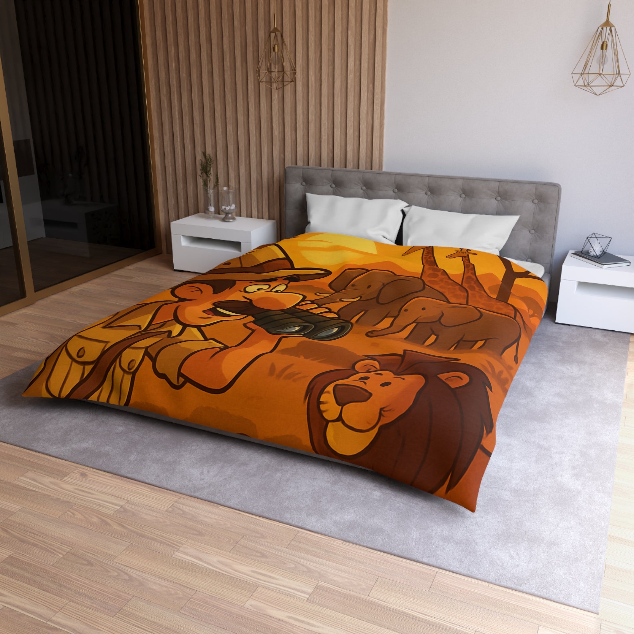 Housse de couette safari au coucher de soleil avec animaux d'Afrique pour enfants