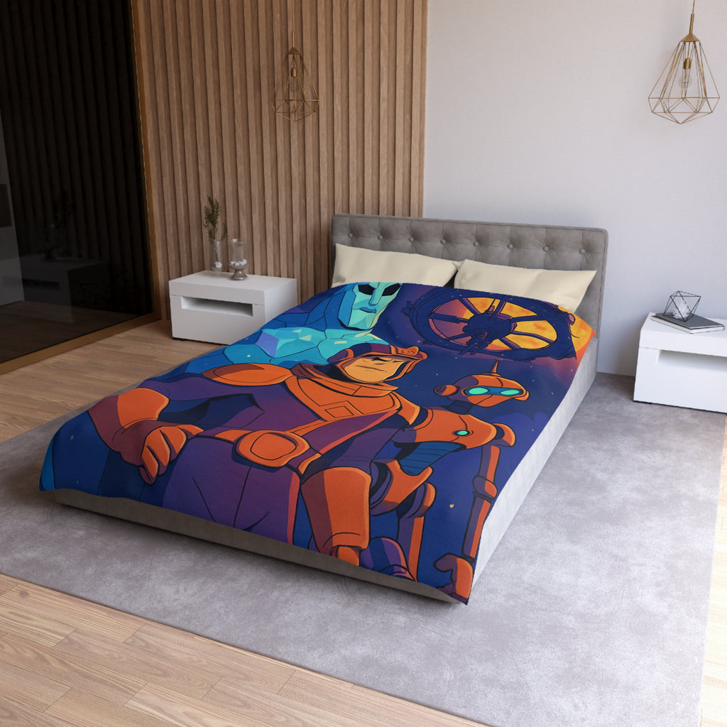 Housse de Couette Space Adventure: Héros, Robot et Alien Sous Lune Éclatante