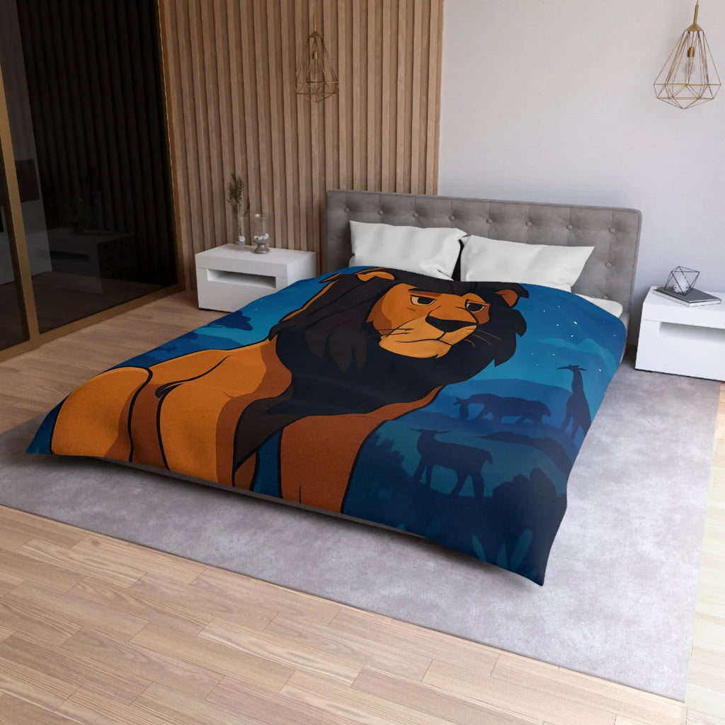 Housse de couette lion majestueux sous lune brillante pour chambre enfant rêveuse et aventurière