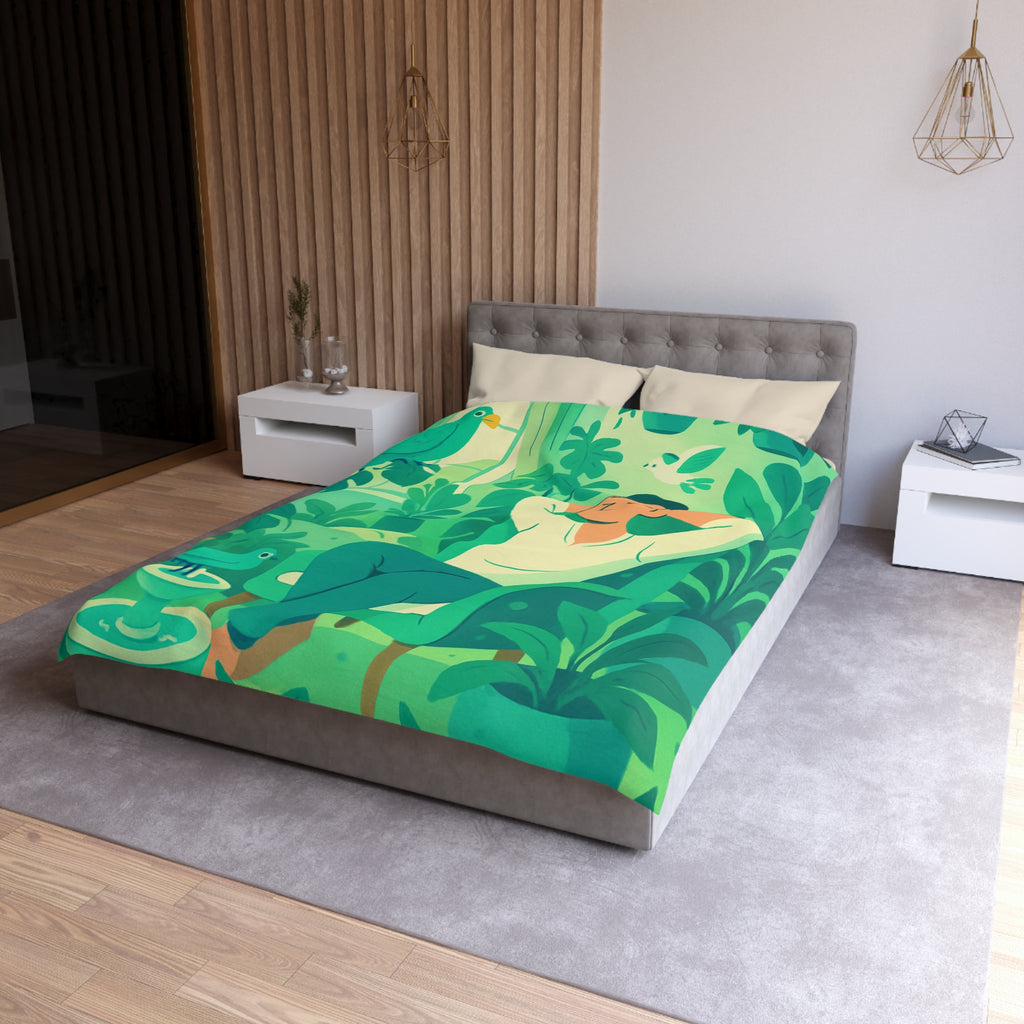 Housse de couette verte avec design botanique et ambiance relaxante pour intérieur naturel