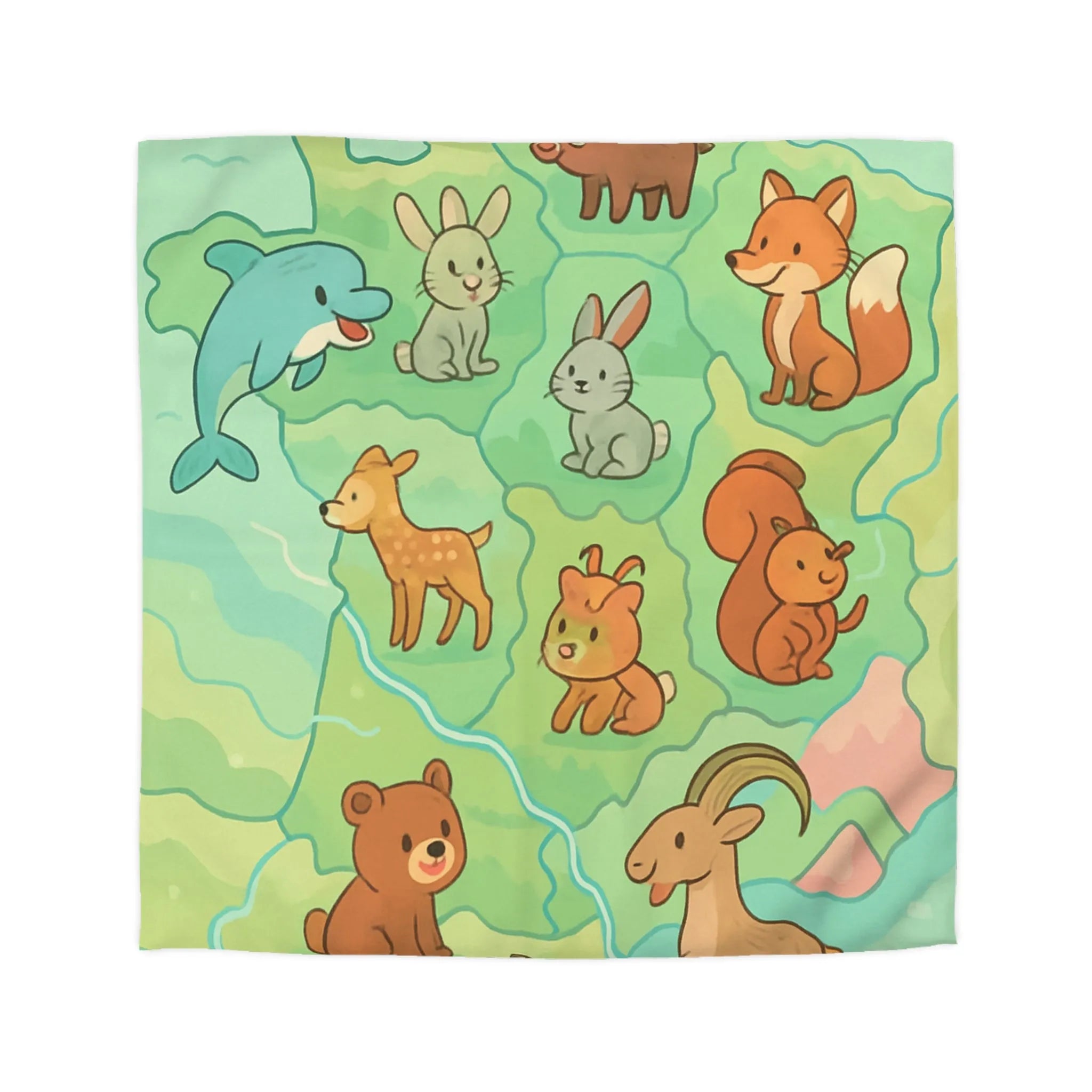 Housse de Couette Animaux de la Forêt et Mer, Design Enfantin Amusant et Coloré