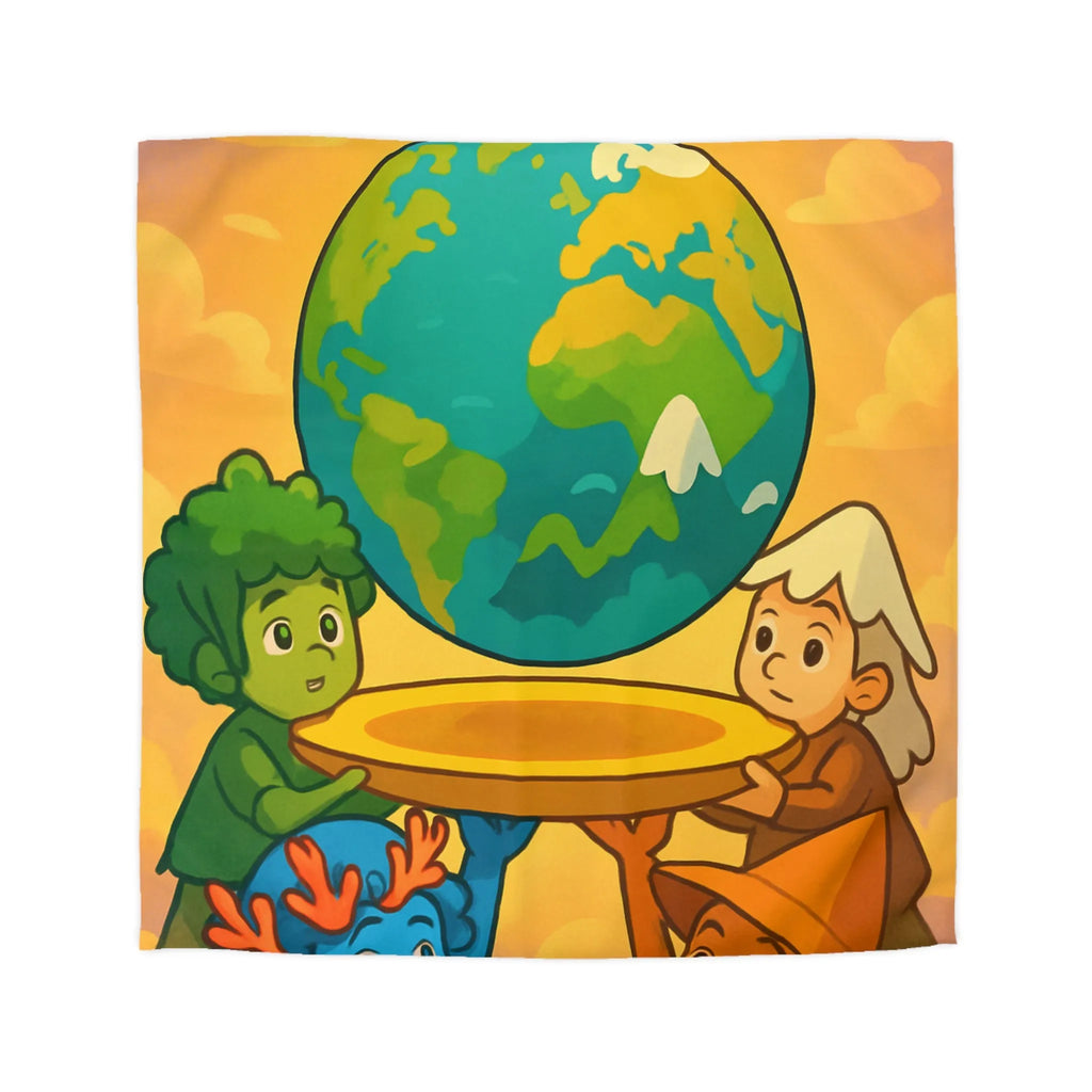 Housse de couette colorée représentant des enfants unis pour soutenir la planète Terre