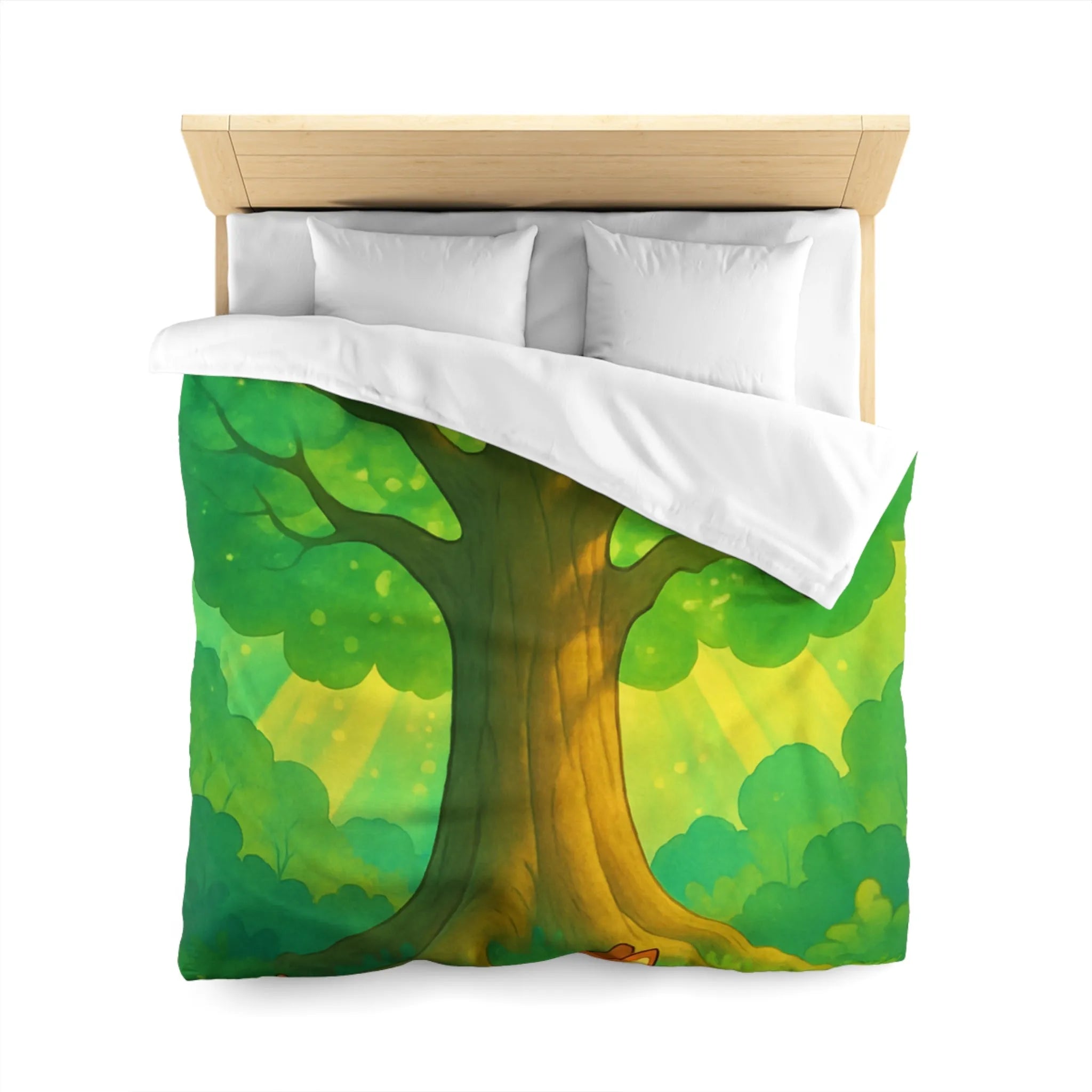 Charmante forêt enchantée avec animaux espiègles sous un majestueux arbre scintillant illustré