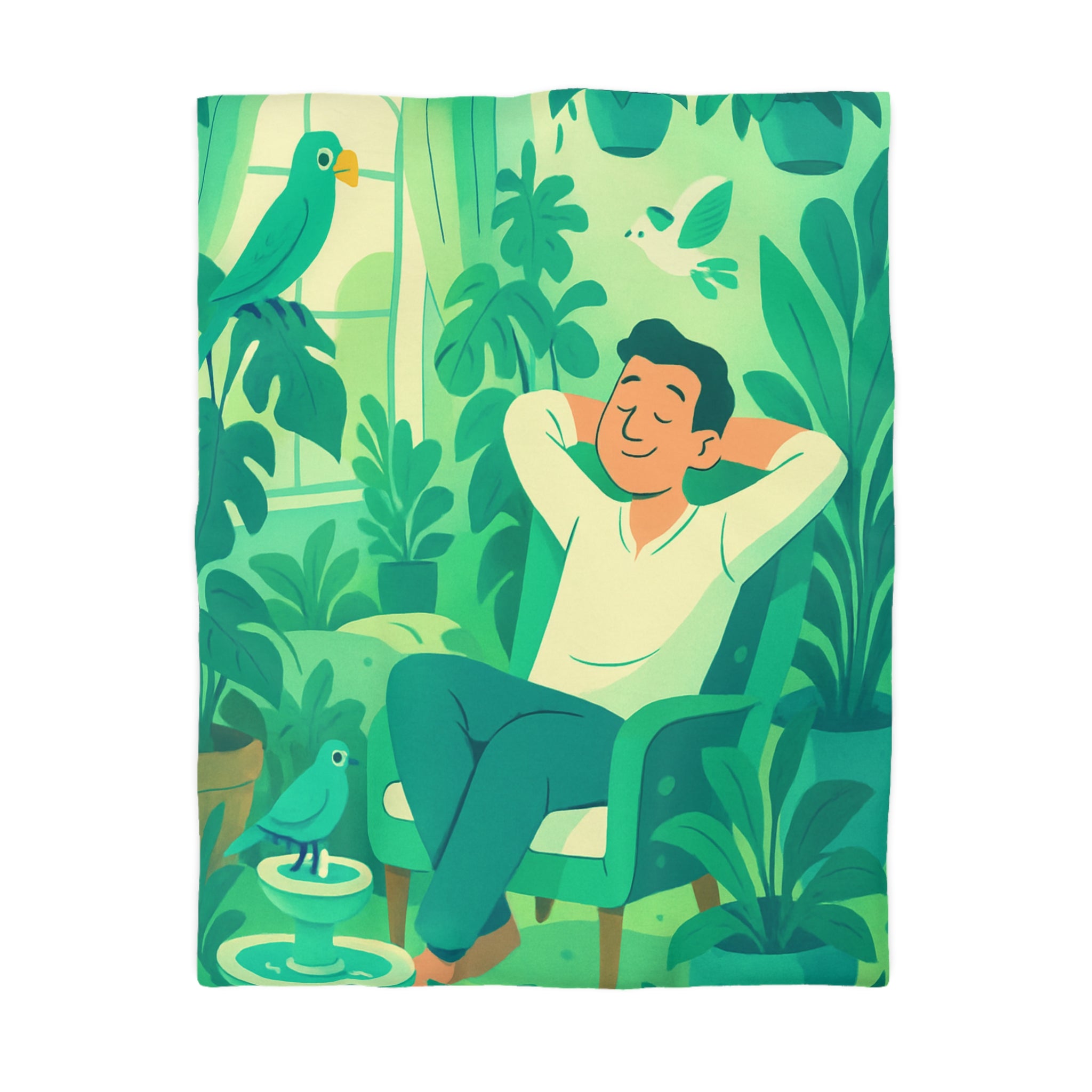 Housse de couette verte avec design botanique et ambiance relaxante pour intérieur naturel