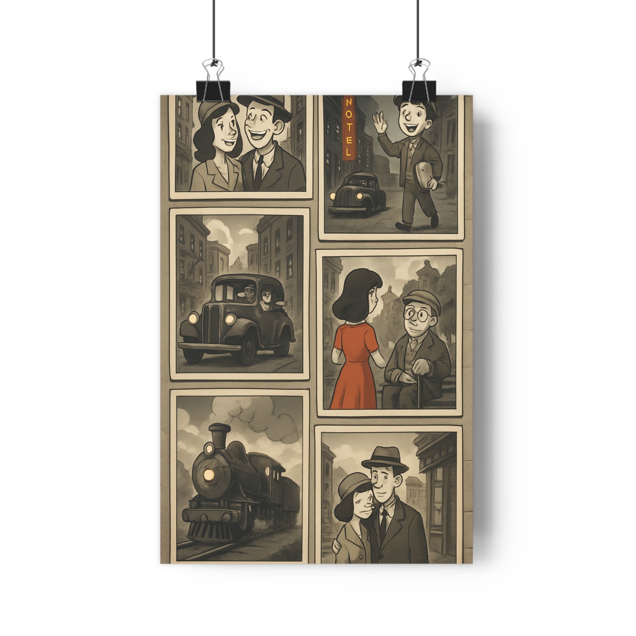 Poster décoratif rétro cartoon noir blanc rouge nostalgique joyeux salon bureau vintage collection murale