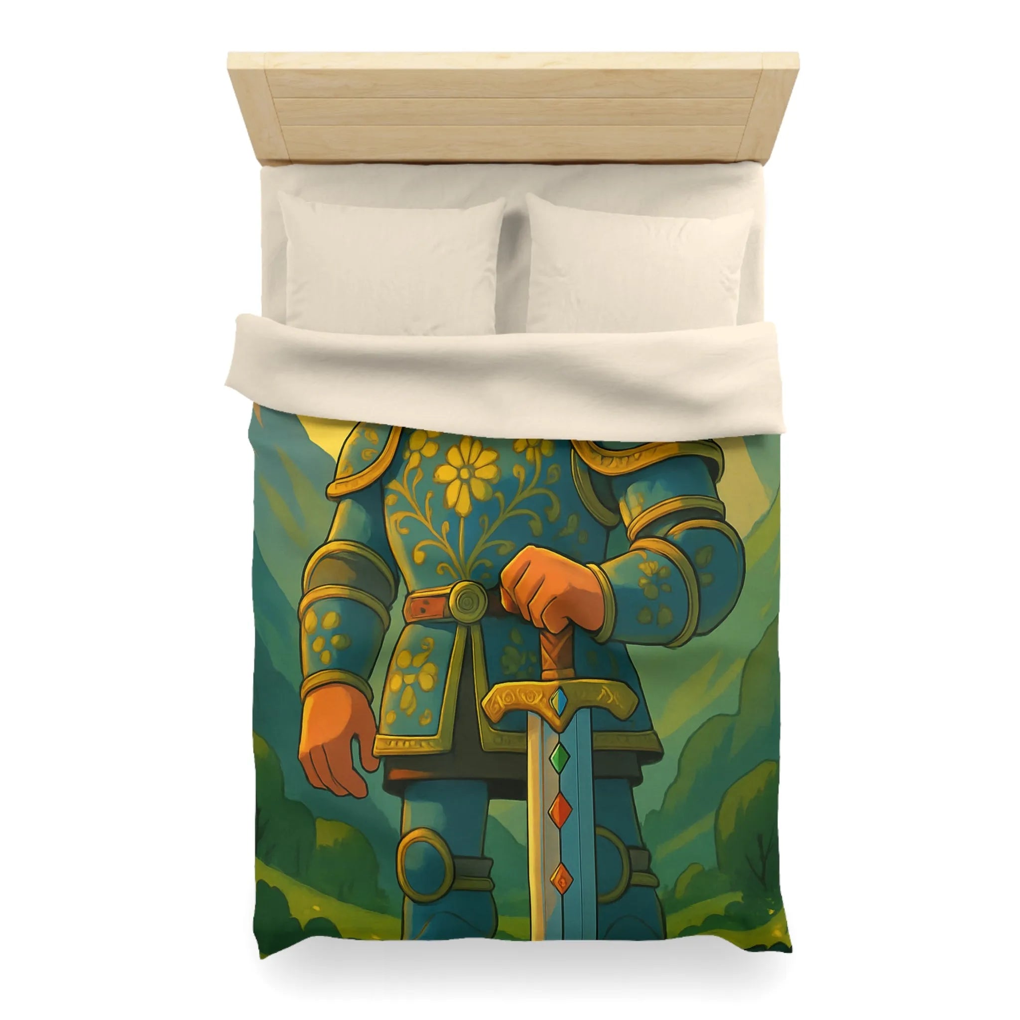 Housse de Couette avec Chevalier Illustré dans Paysage Montagneux Écossais pour Chambre Enfant