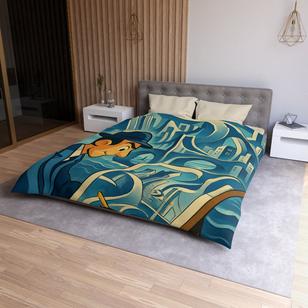 Motifs artistiques urbains bleus et jaunes pour une housse de couette moderne et stylée