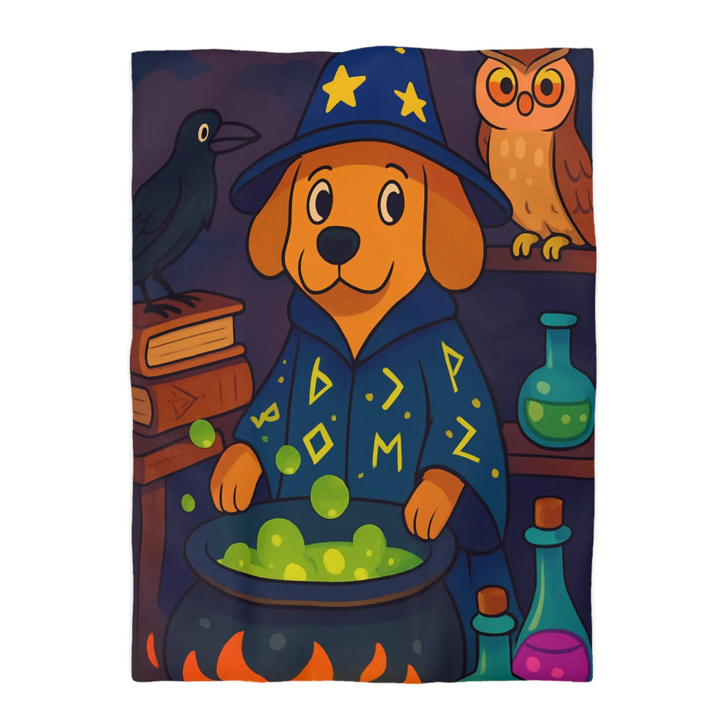 Housse de couette colorée avec chien sorcier, chaudron magique et potions enchantées