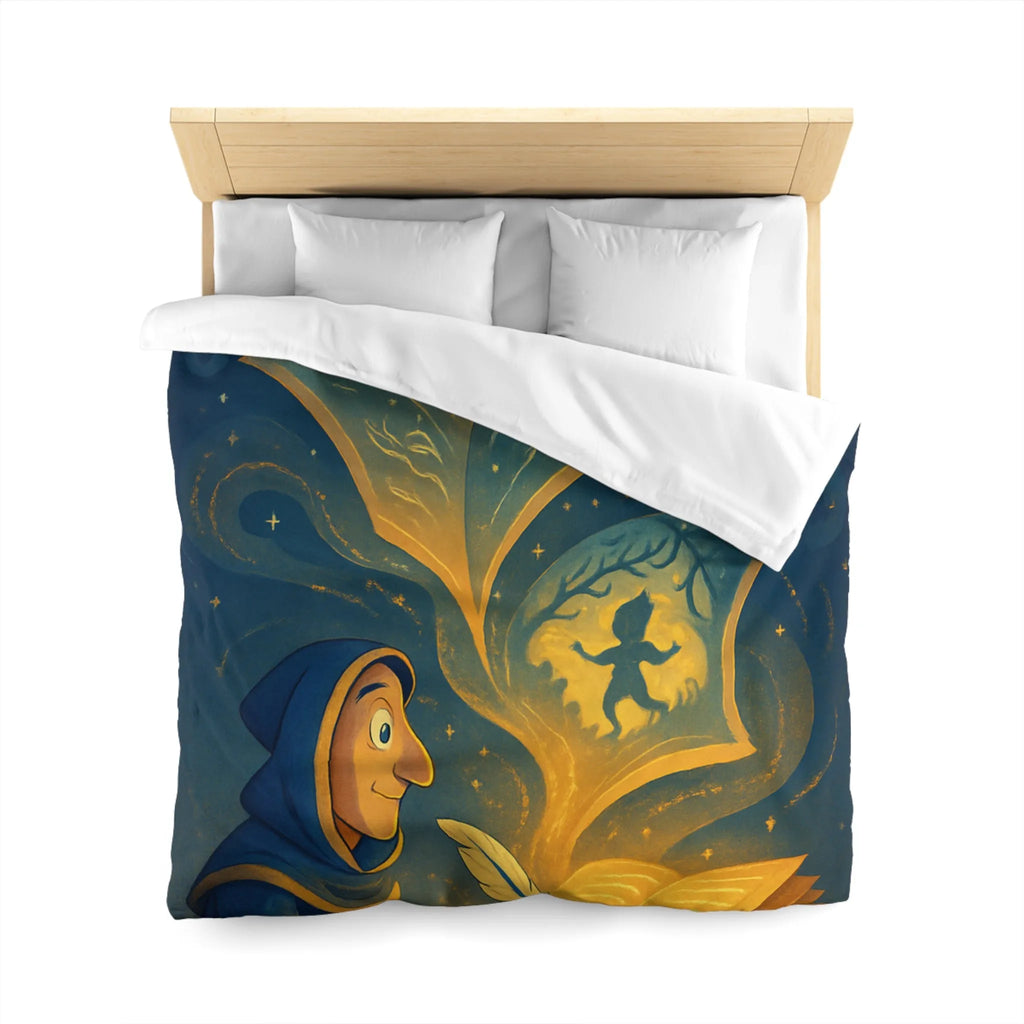 Housse de couette magique avec scène de conte illustrée et motifs féeriques scintillants