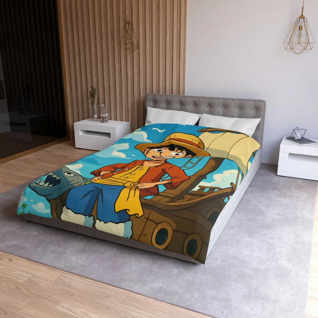 Housse de Couette Anime Pirate Enfant Aventure Bateau Mer Ciel Bleu Nuages