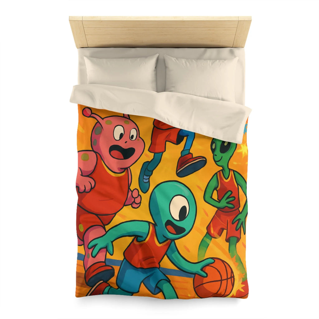 Housse de couette alien colorée pour chambre d'enfant avec thème basket et espace