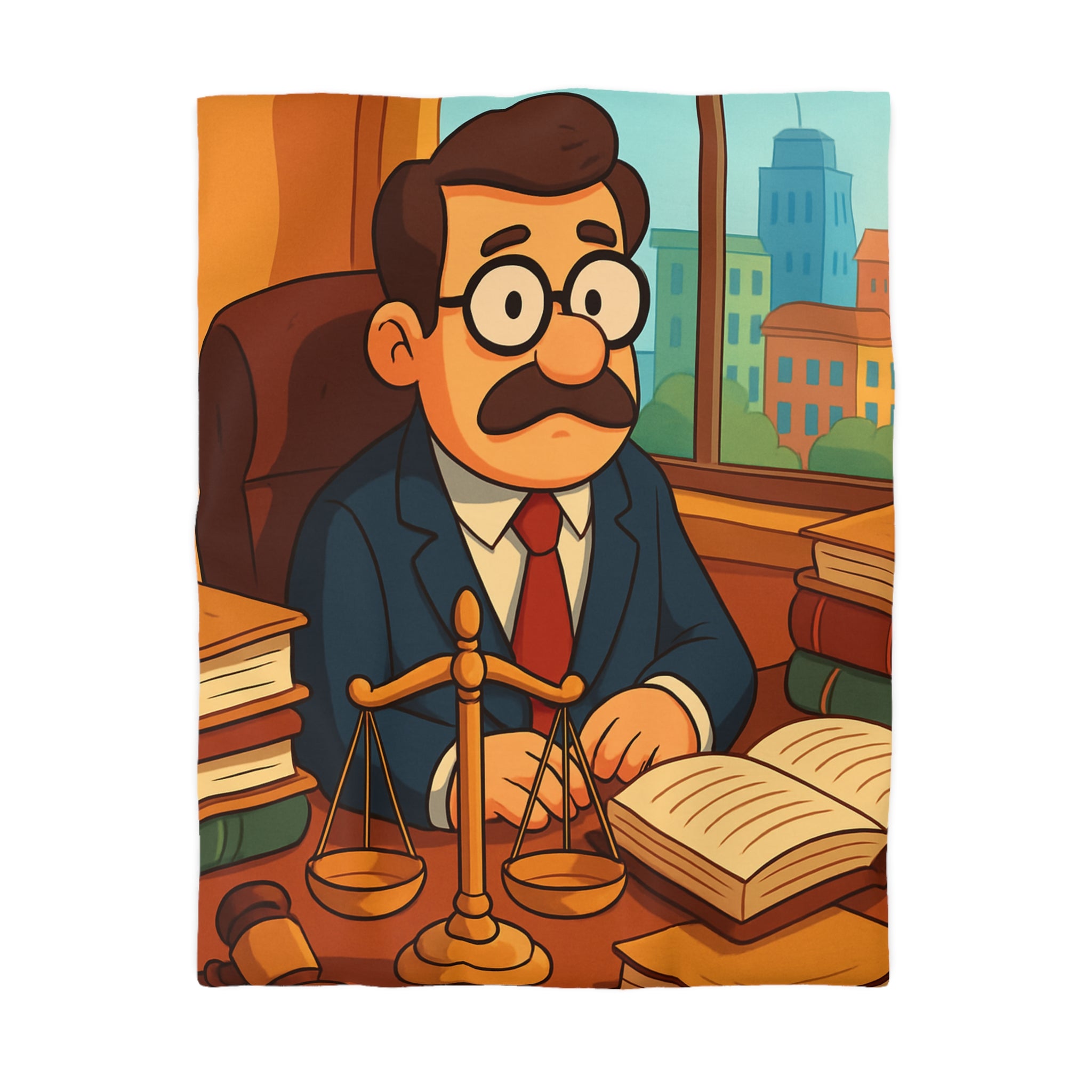 Housse de Couette Style Dessin Animé d'un Bureau d'Avocat avec Livres Colorés