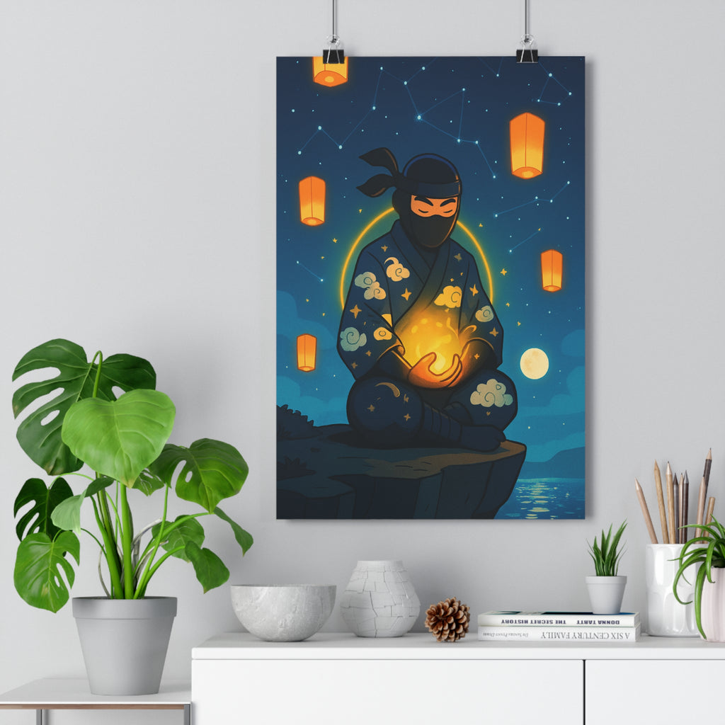 Poster décoratif dessin animé bleu orange mystique chambre salon ambiance sereine magique 30x46 cm