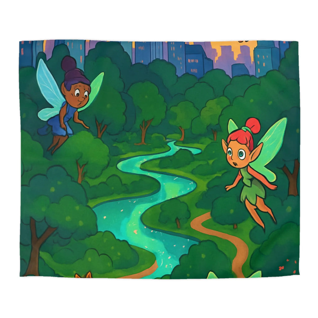 "Housse de Couette Féerique: Fées Volantes City Fantastique au Crépuscule Étincelant"