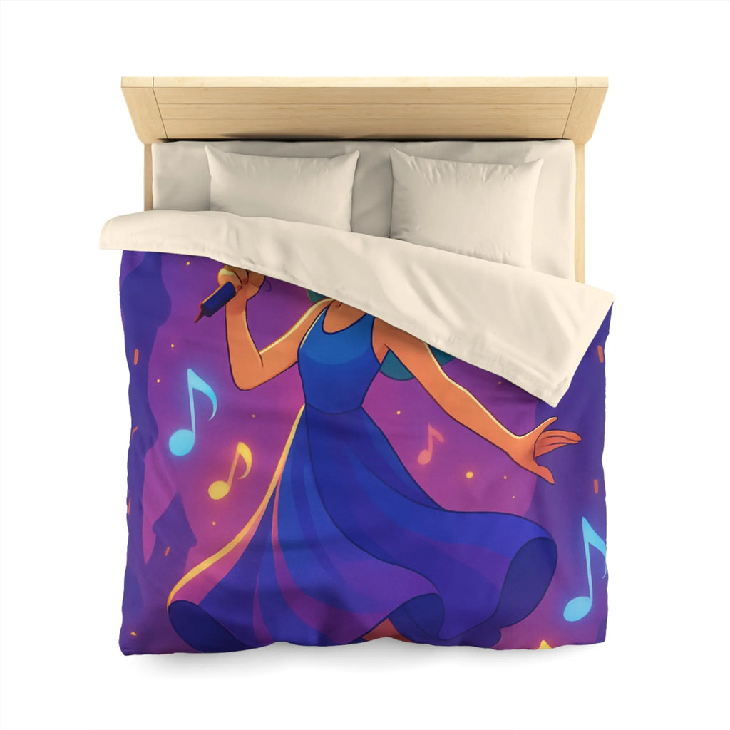 Fantaisie Vocale Féminine : Une Housse de Couette Mélodieuse pour Jeune Chanteuse Rêveuse