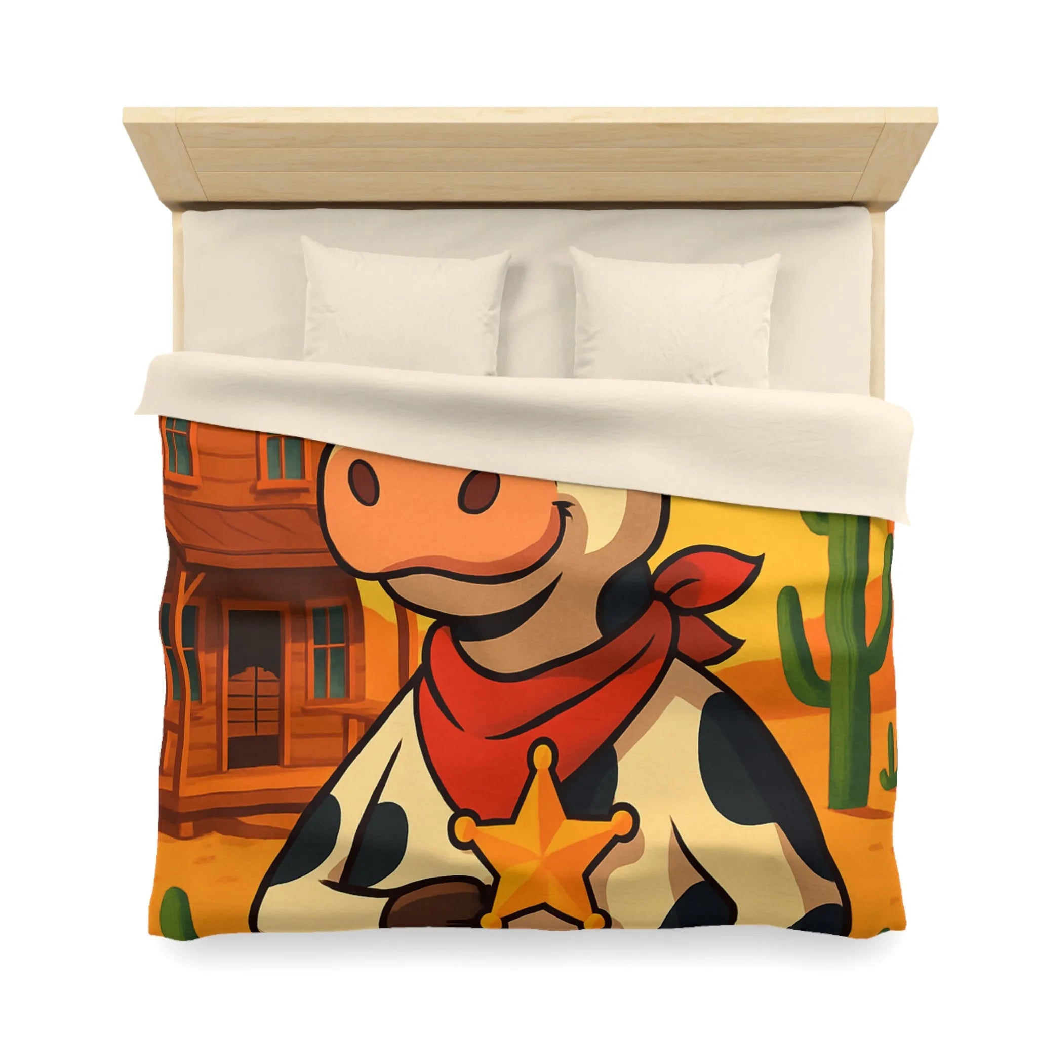 Housse de Couette Enfant avec Vache Cow-boy dans Paysage Désertique Coloré et Amusant