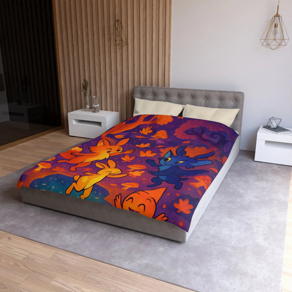 Housse de couette foret enchantée avec animaux fantastiques et ambiance féerique en couleurs vives