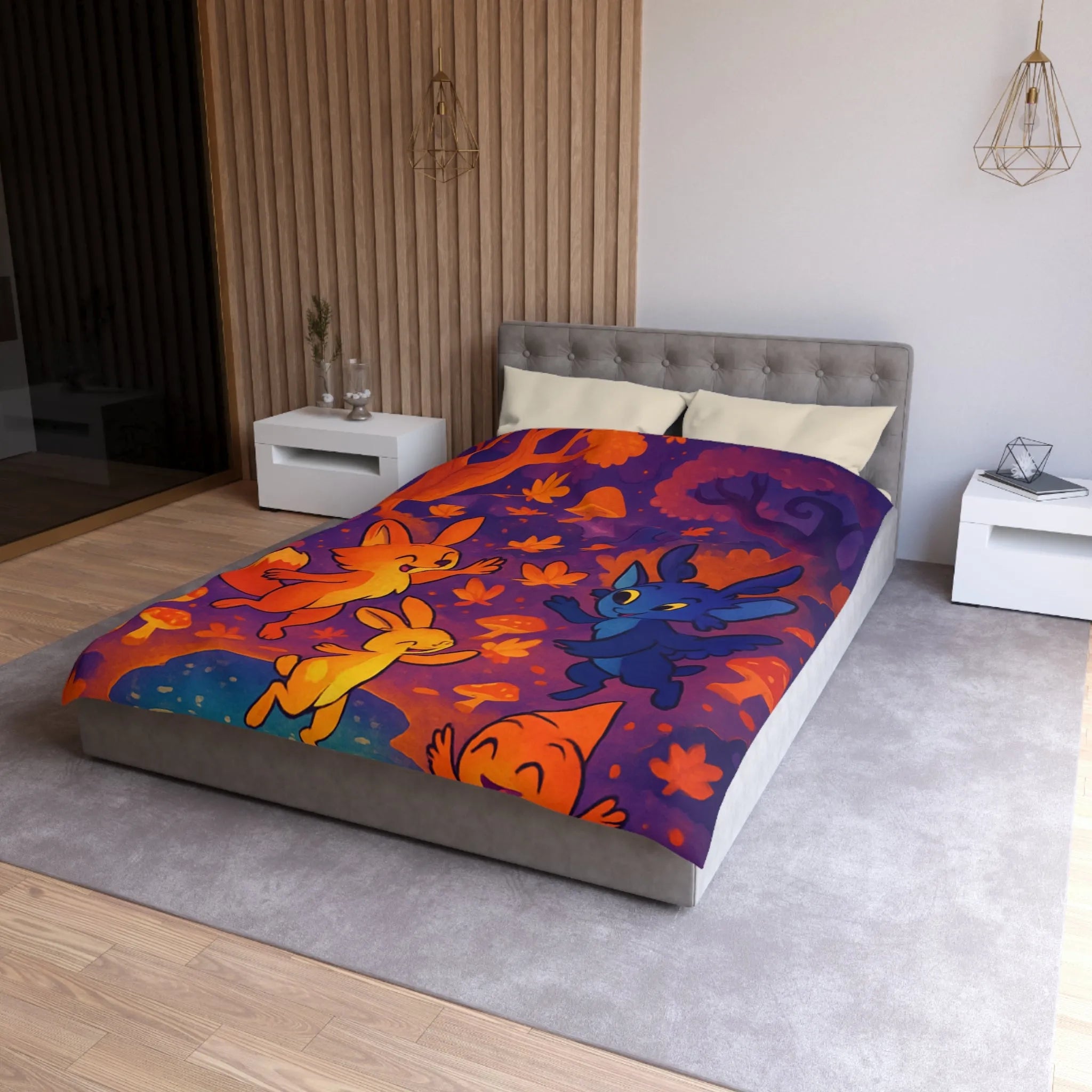 Housse de couette foret enchantée avec animaux fantastiques et ambiance féerique en couleurs vives