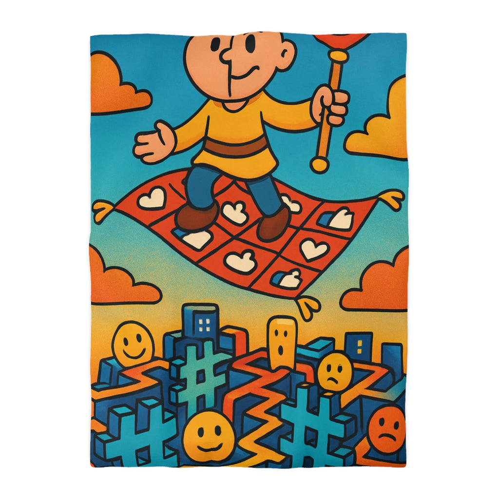 Housse de couette colorée avec un personnage sur un tapis volant magique