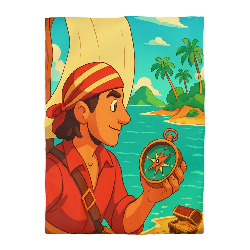 Housse de Couette Pirate Aventure avec Boussole et Trésor Île Ensoleillée