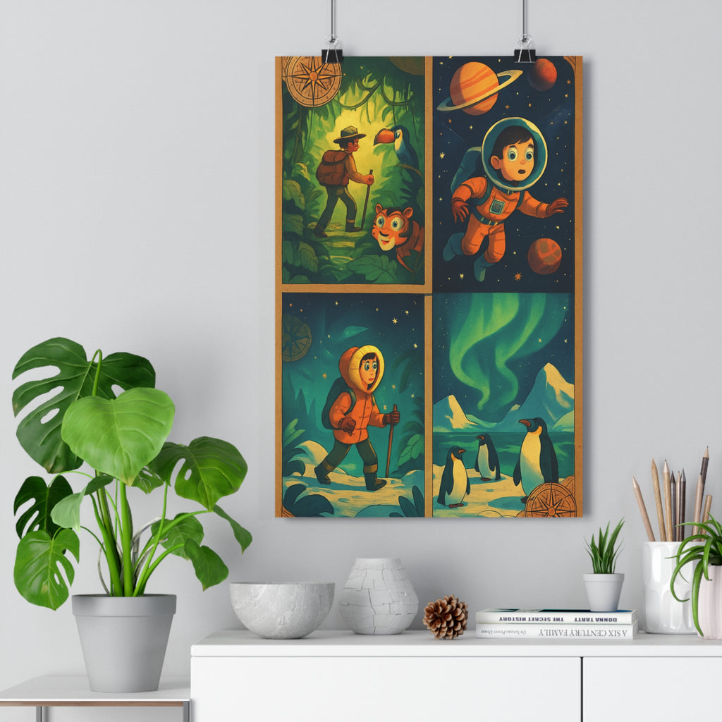 Poster décoratif voyage aventure jungle espace neige couleurs vives salon bureau moderne enfants cadeau