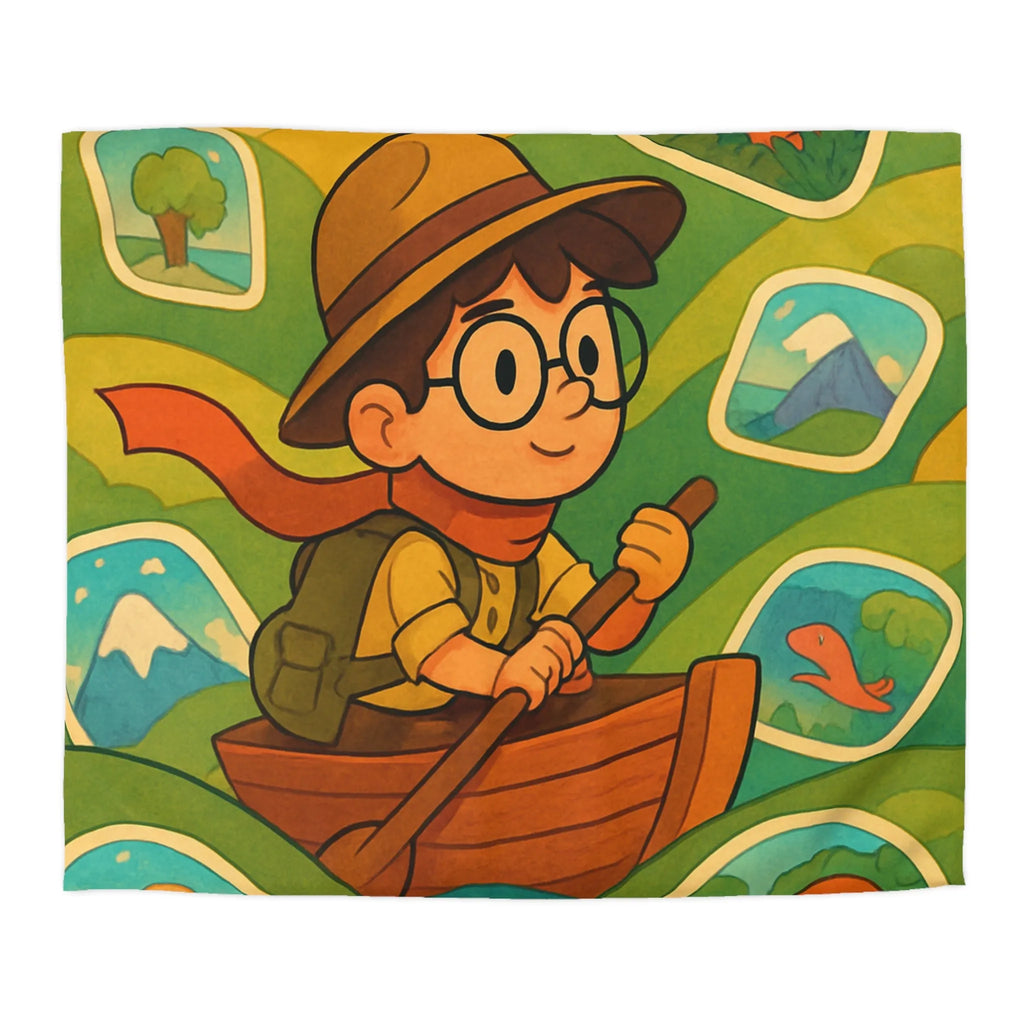 Housse de couette enfant aventure renversante explorateur en bateau et créatures mystiques