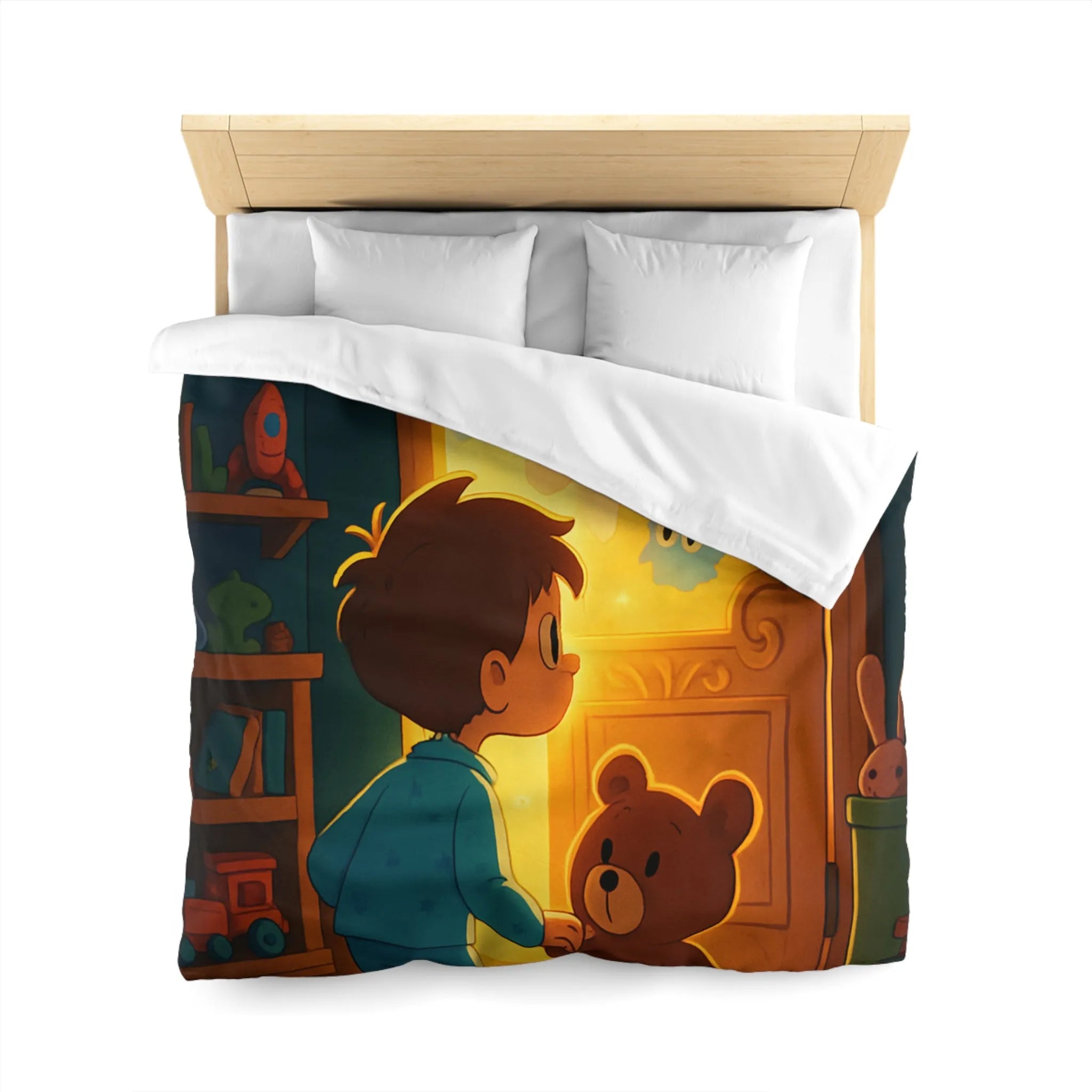 Housse de couette enfant avec motifs lumineux d'animaux magiques en chambre colorée