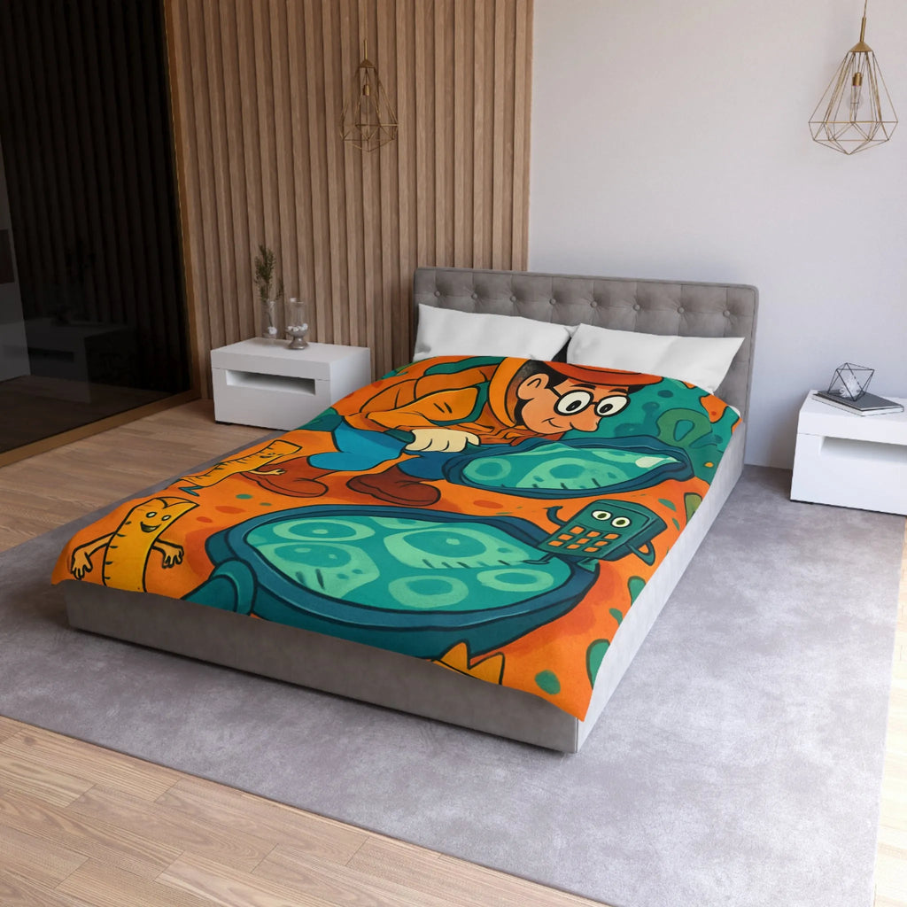 Explorez une Housse de Couette Fantaisie, Aventure Visuelle pour Enfants avec Loupe et Calculateur