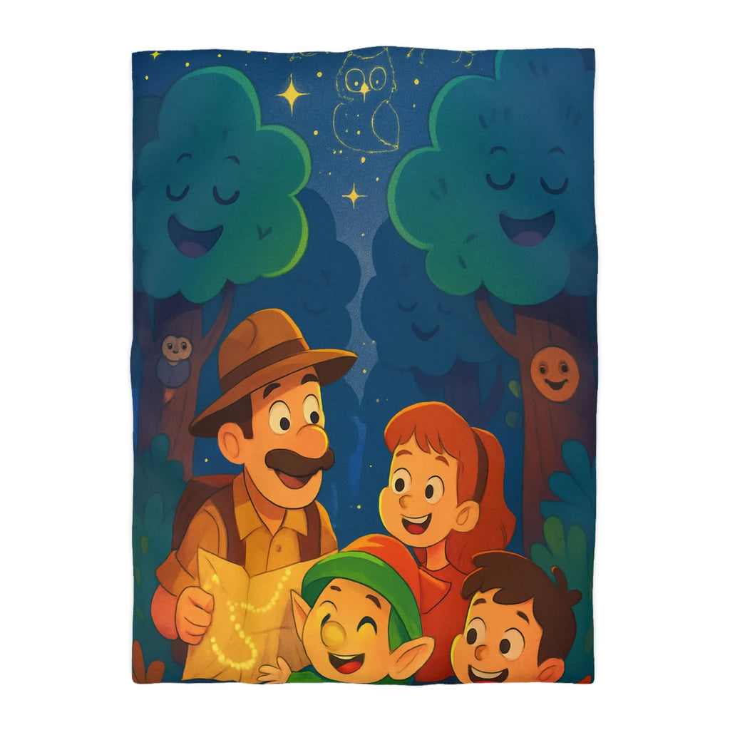 Housse de Couette Enfant Illustrée: Aventure Nocturne en Forêt avec Constellations Magiques