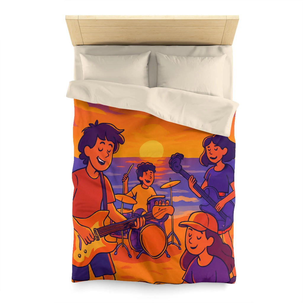 Housse de couette illustration plage coucher de soleil band rock ambiance musicale artistique
