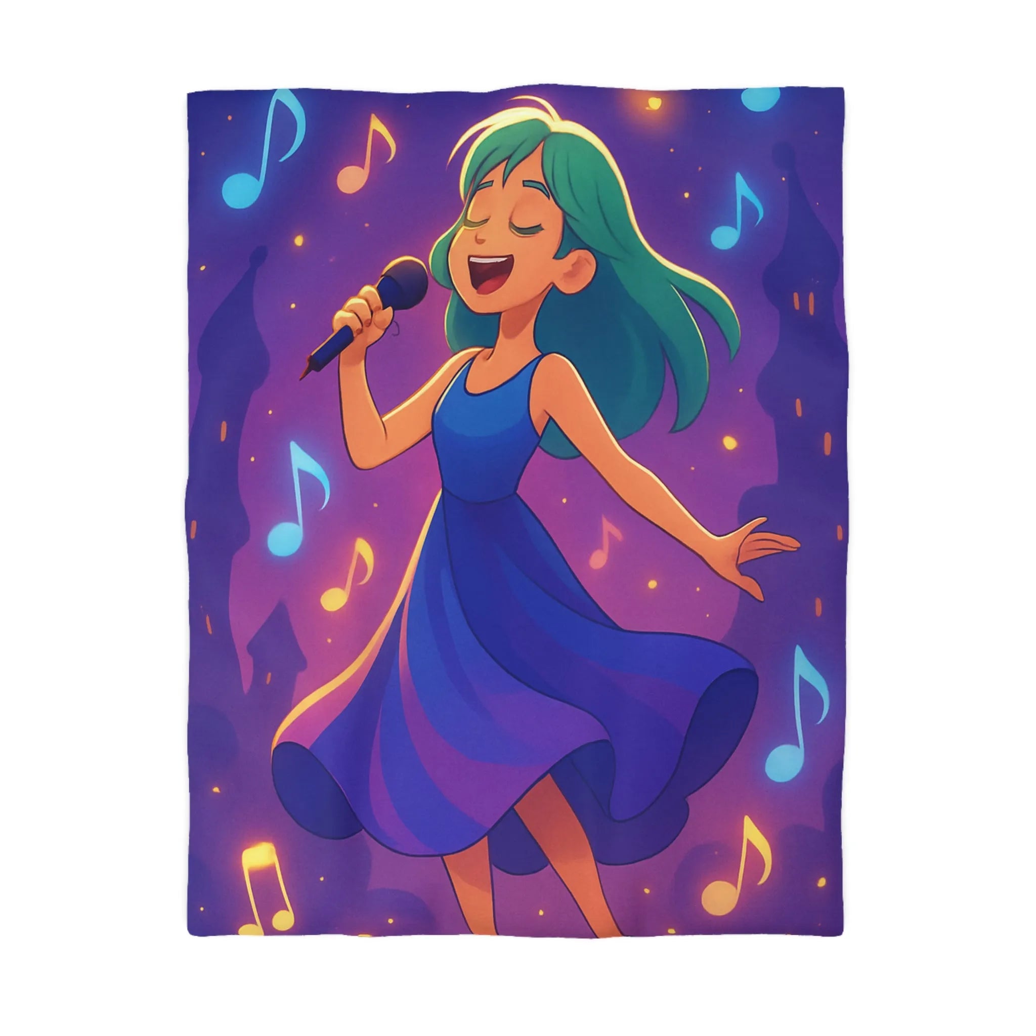 Fantaisie Vocale Féminine : Une Housse de Couette Mélodieuse pour Jeune Chanteuse Rêveuse