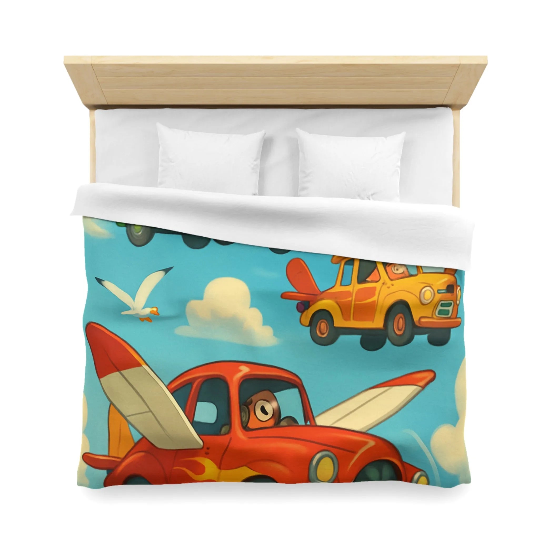 Housse de Couette Avions-Automobiles Volant dans un Ciel Bleu pour Enfants