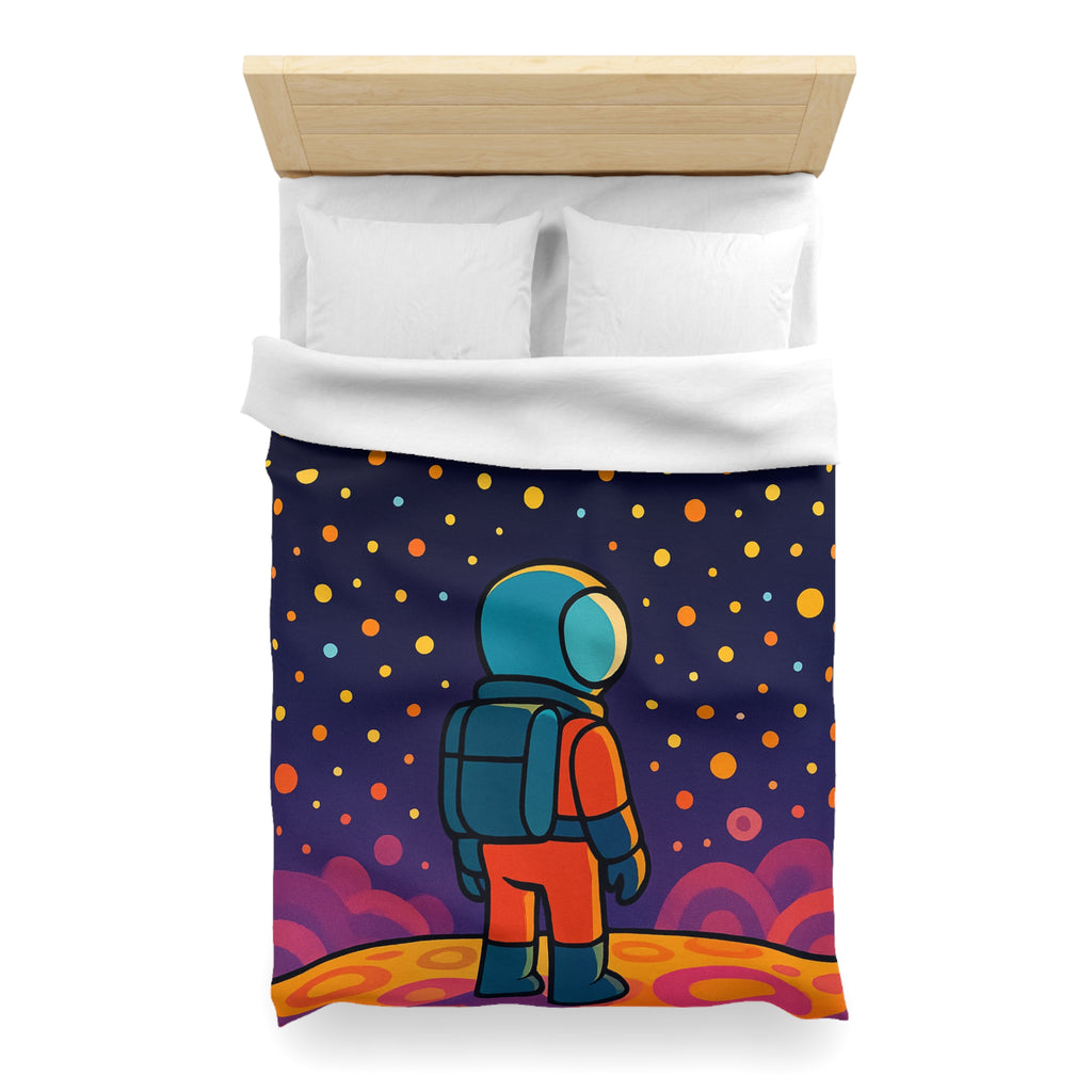 Housse de couette spatiale colorée avec astronaute et étoiles multicolores pour chambre enfant