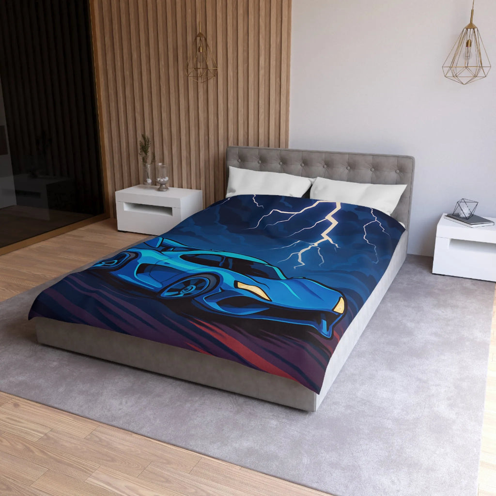 Housse de couette bleue supercar avec éclair ciel dramatique pour chambre moderne