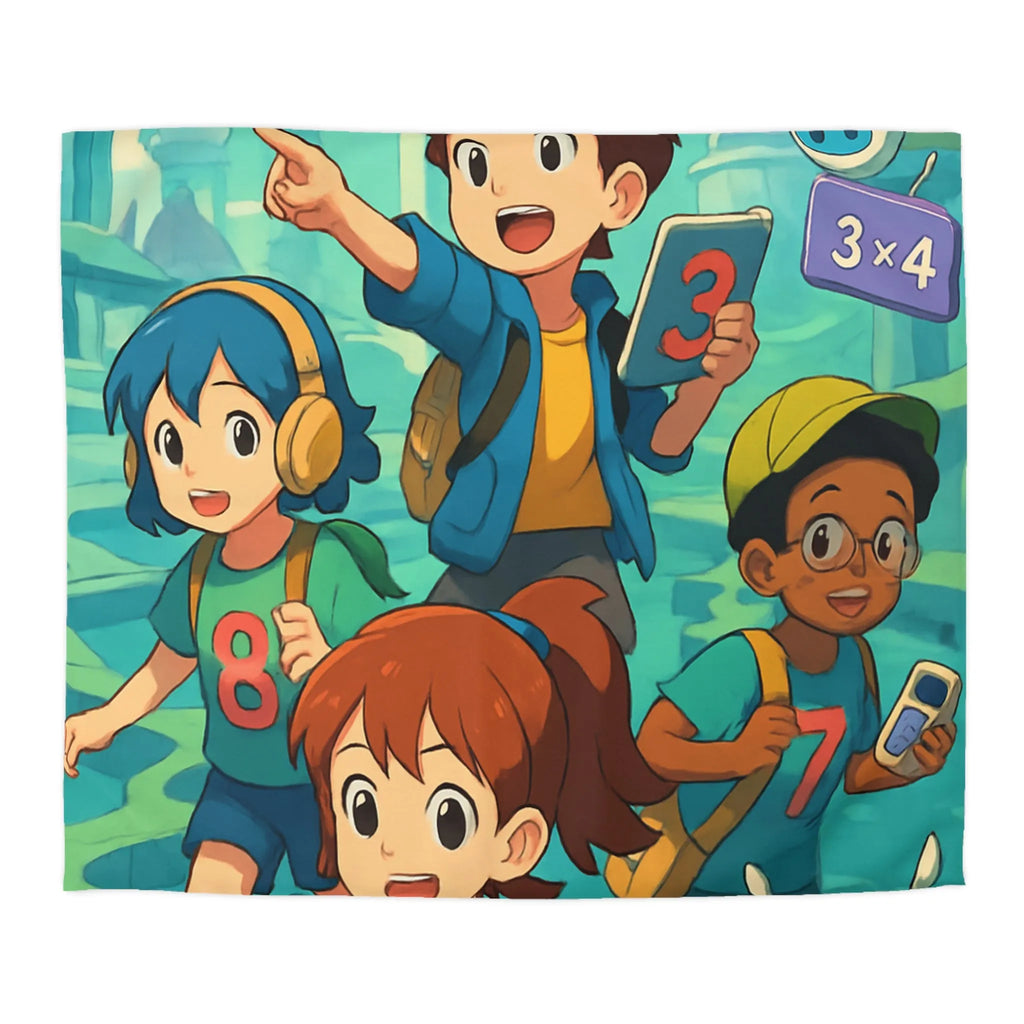 Housse de couette éducative enfants avec chiffres, robots et arrière-plan de labyrinthe coloré