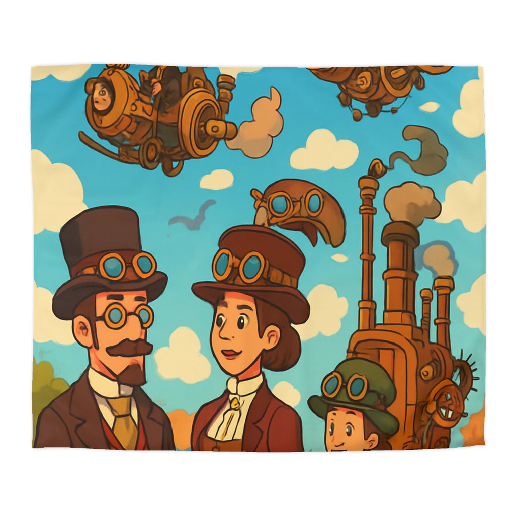 Housse de couette style rétro avec motifs steampunk et engins volants artistiques