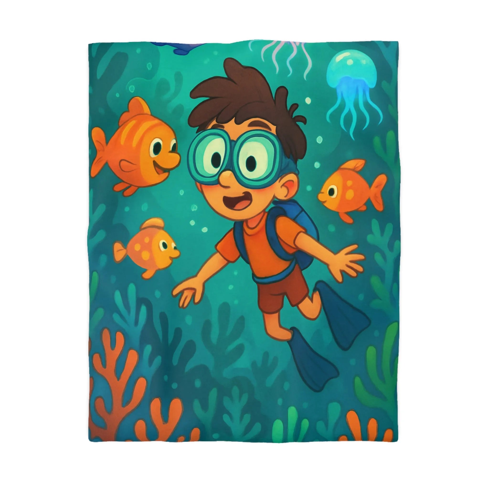 Housse de Couette Enfant : Aventure Sous-Marine avec Poissons et Coraux Colorés Éclatants