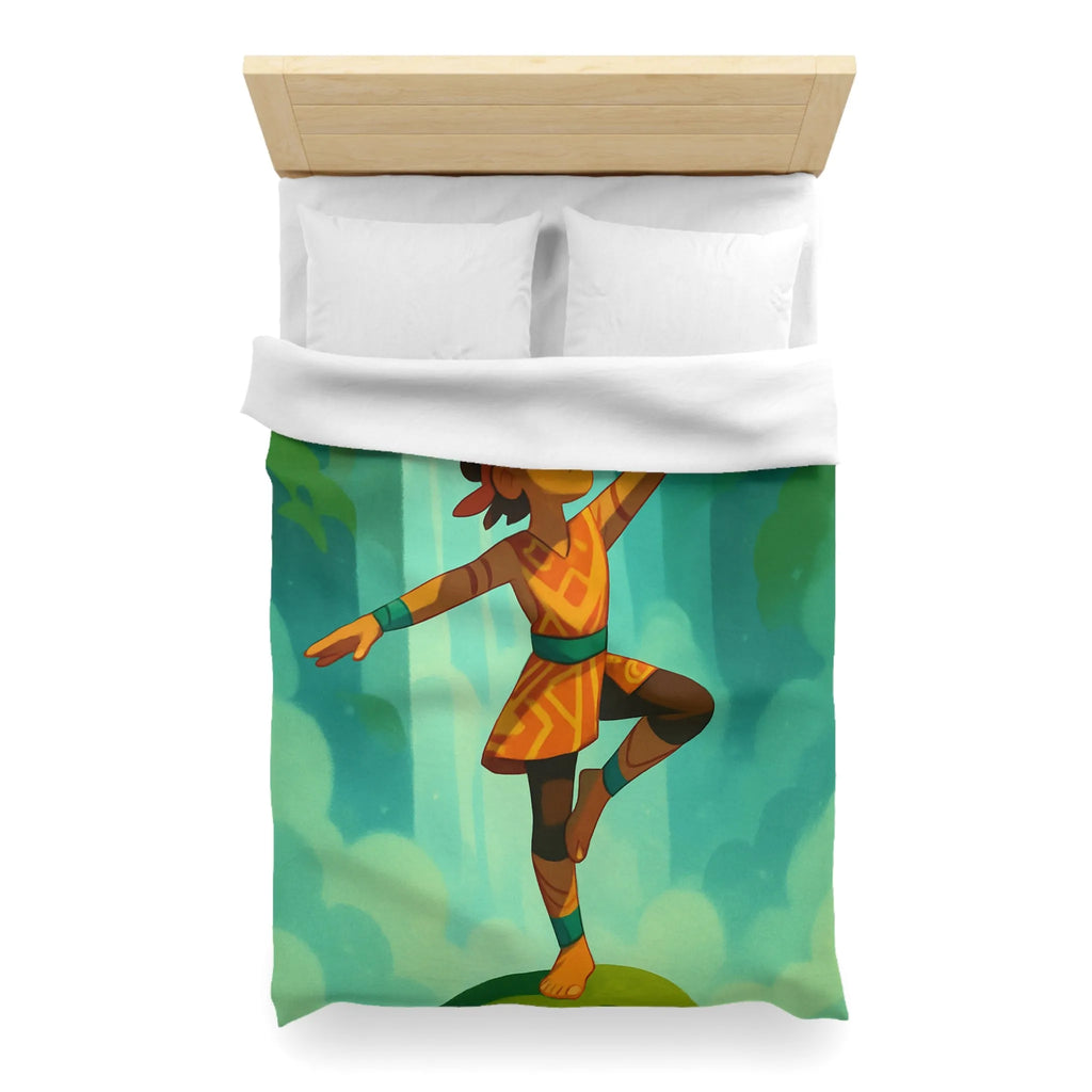 Housse de couette avec motif aventureux illustrant cascade et cristal lumineux vibrant