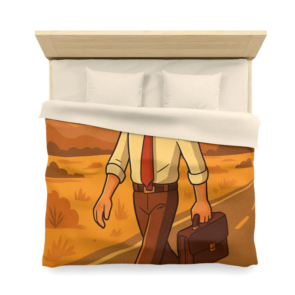 Housse de couette avec illustration d'homme marchant au coucher du soleil style rétro