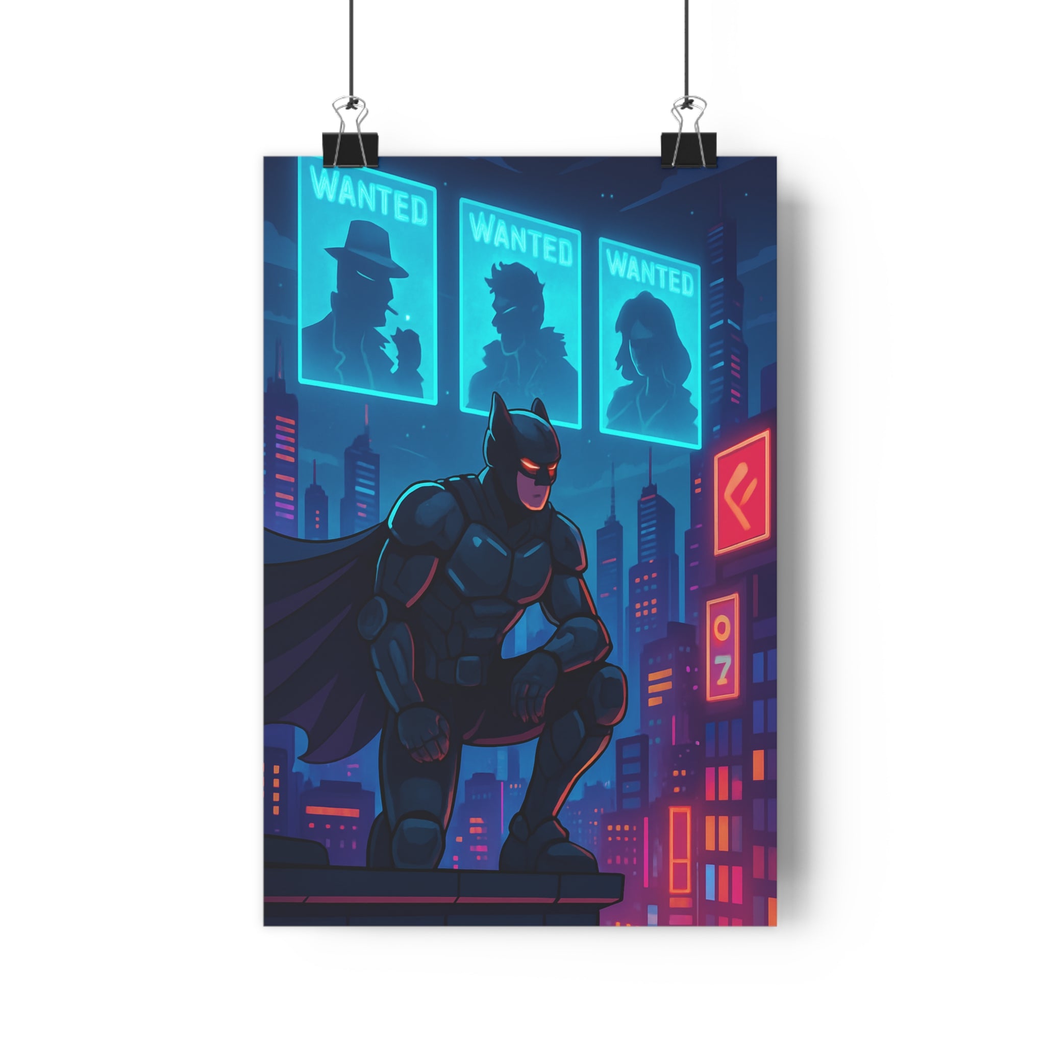 Poster décoratif cyberpunk bleu néon urbain moderne intense bureau exclusif ambiance futuriste impressionnant format