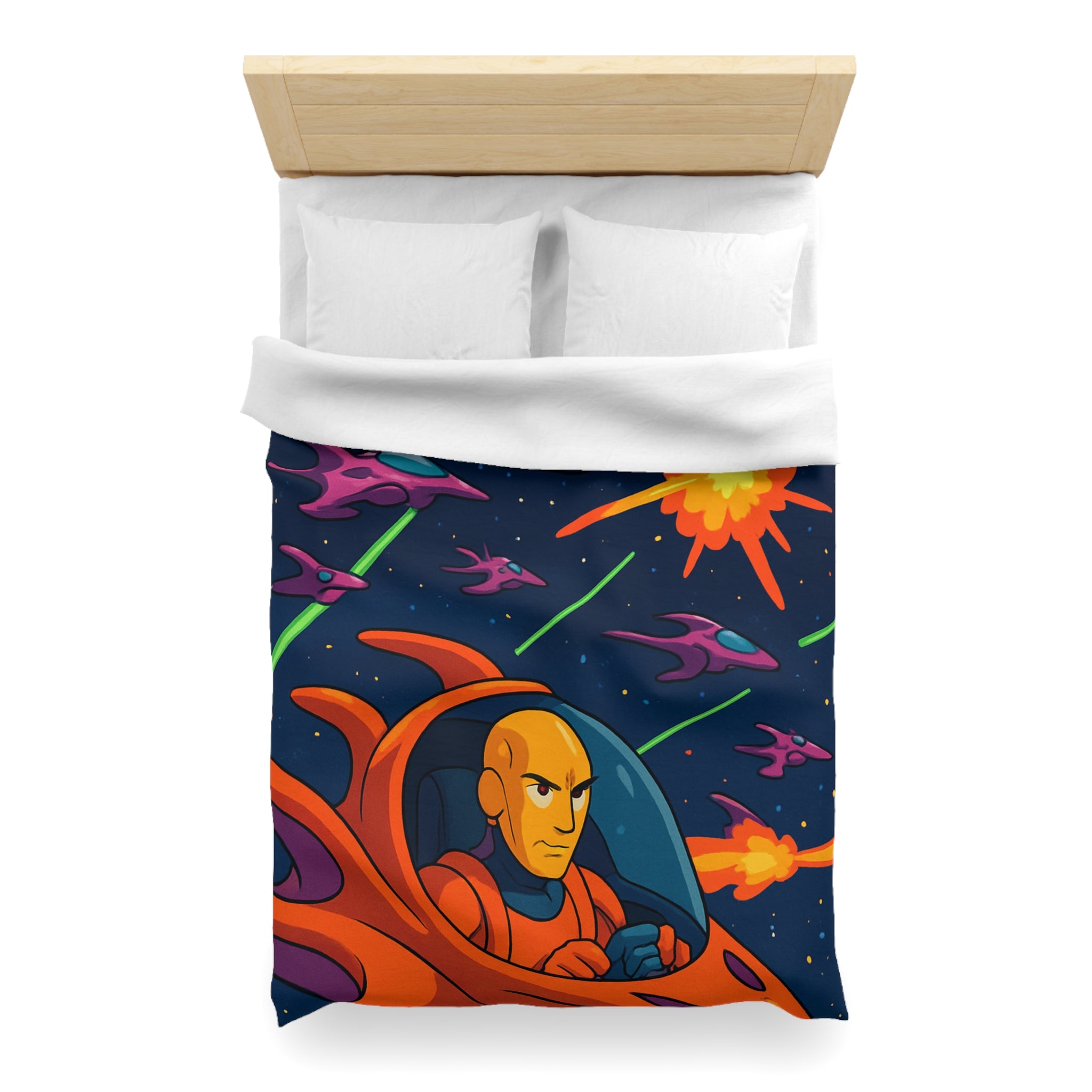 Housse de couette style rétro avec vaisseaux spatiaux et astéroïdes en explosion