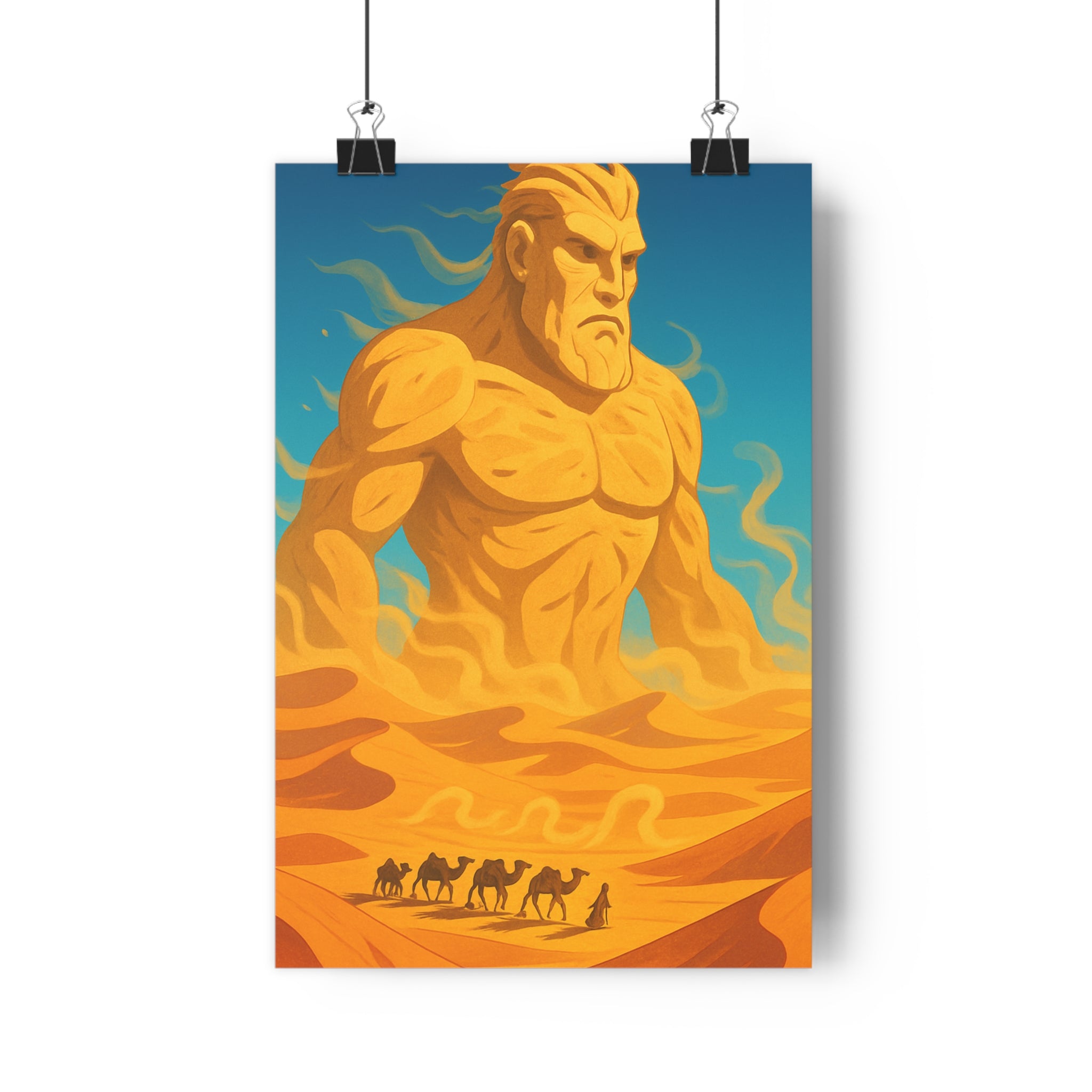 Poster décoratif géant sable désert jaune orange mystique aventure cartoon salon chambre ambiance chaleureuse