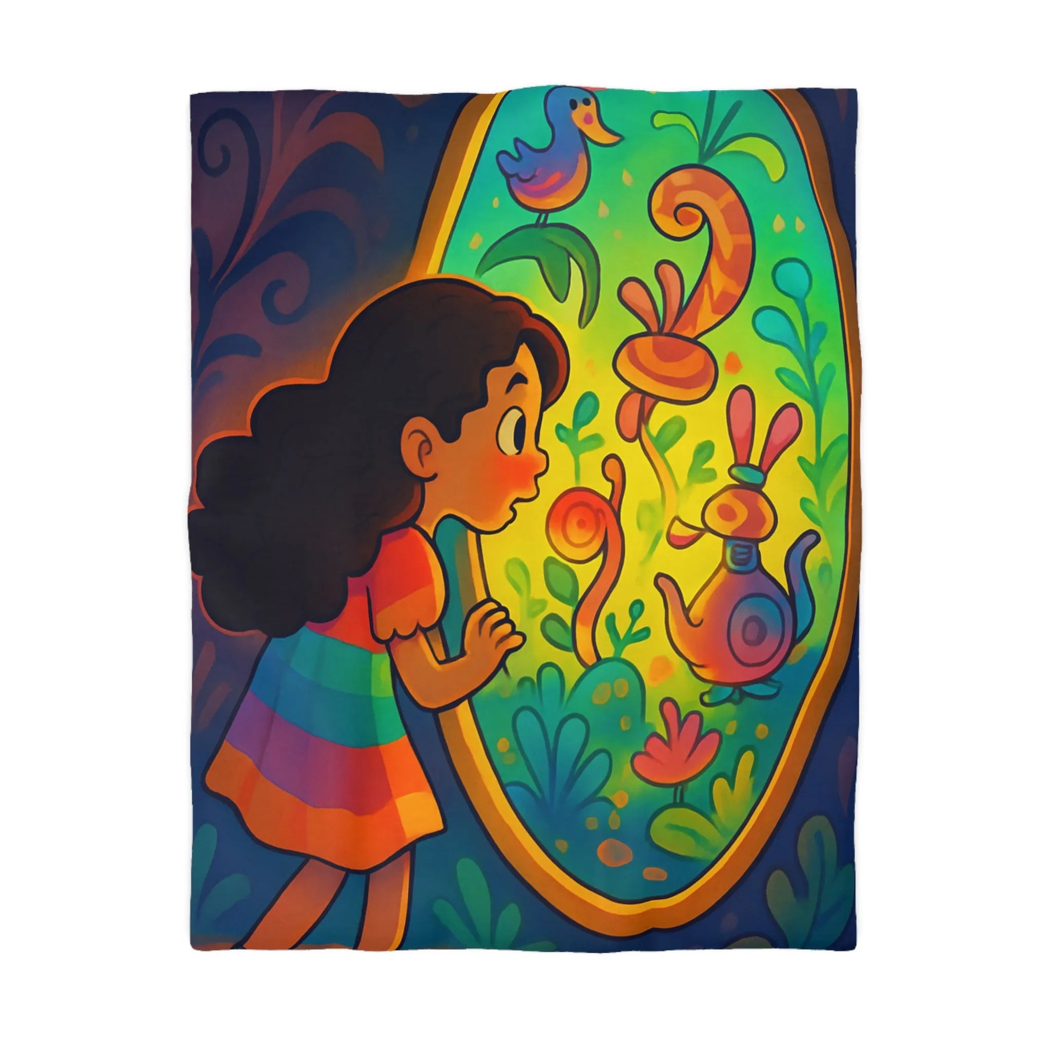 Housse de Couette Enfant Rêve Mystérieux Jardin Émerveillé Couleurs Vives Décor Imaginaire