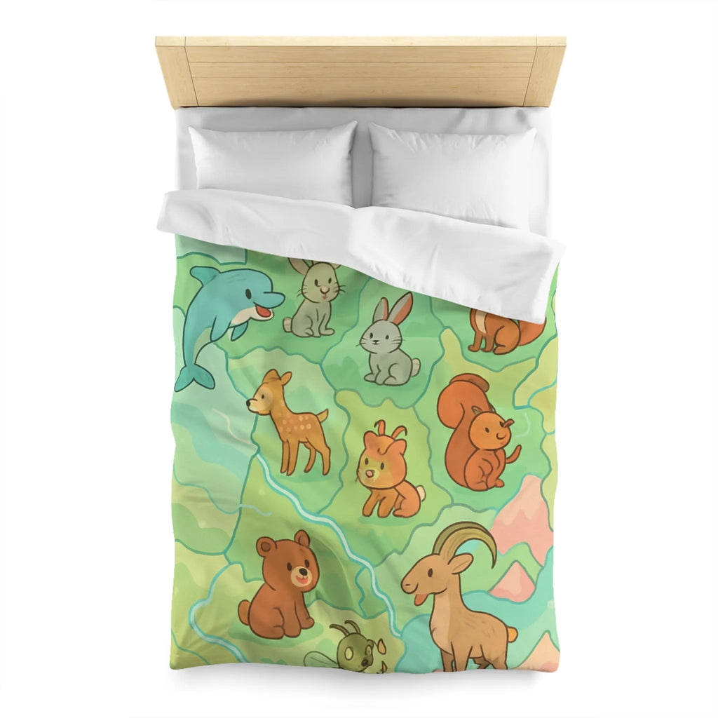 Housse de Couette Animaux de la Forêt et Mer, Design Enfantin Amusant et Coloré