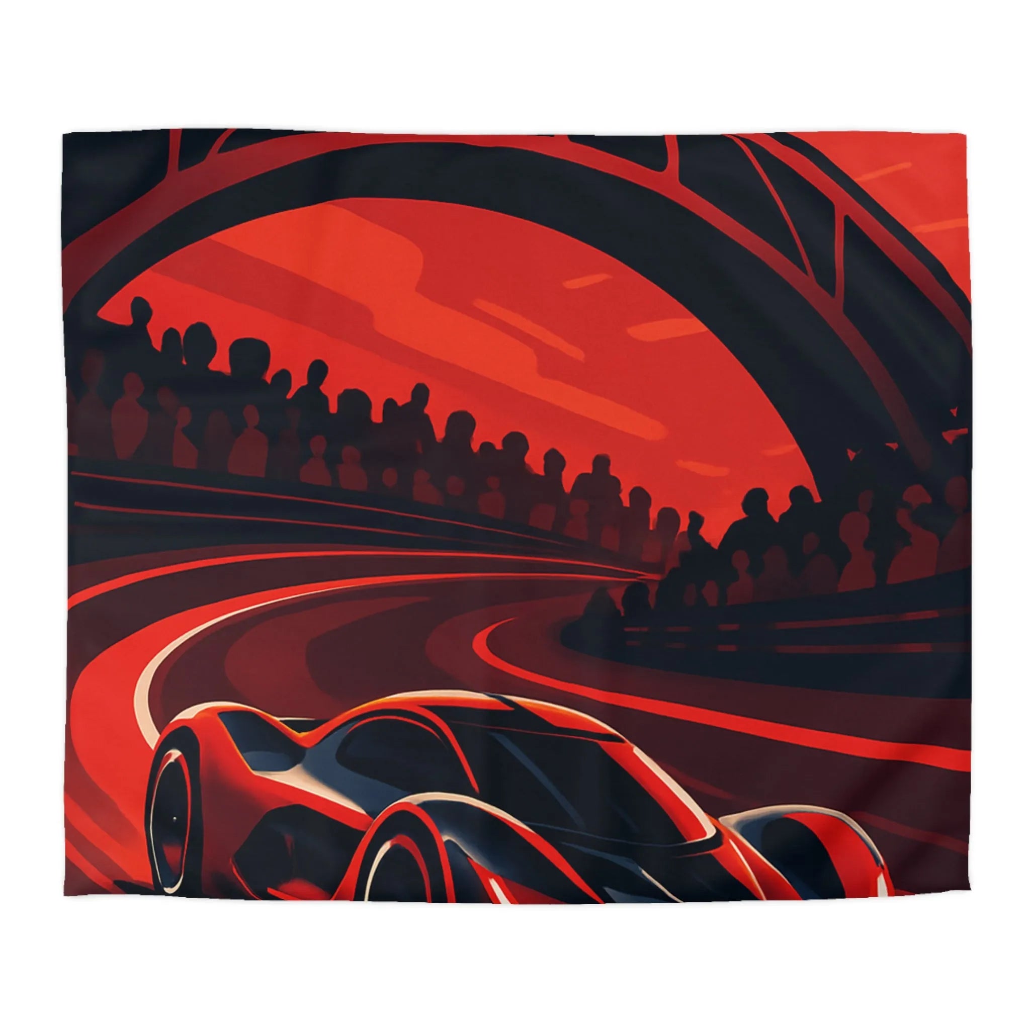 Housse de couette avec design de voiture de course rouge moderne sur circuit sinueux